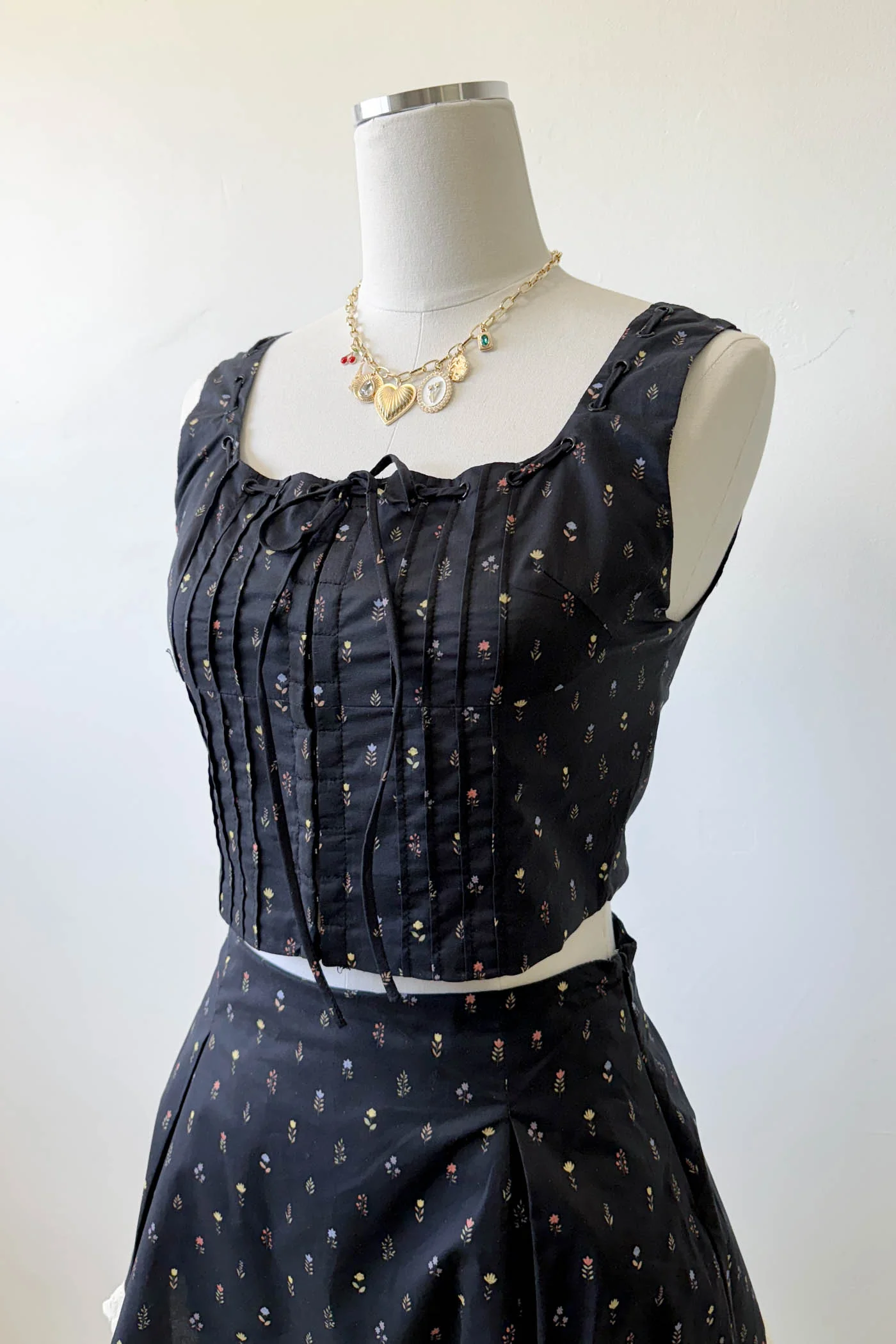 Pleated Floral Corset Top