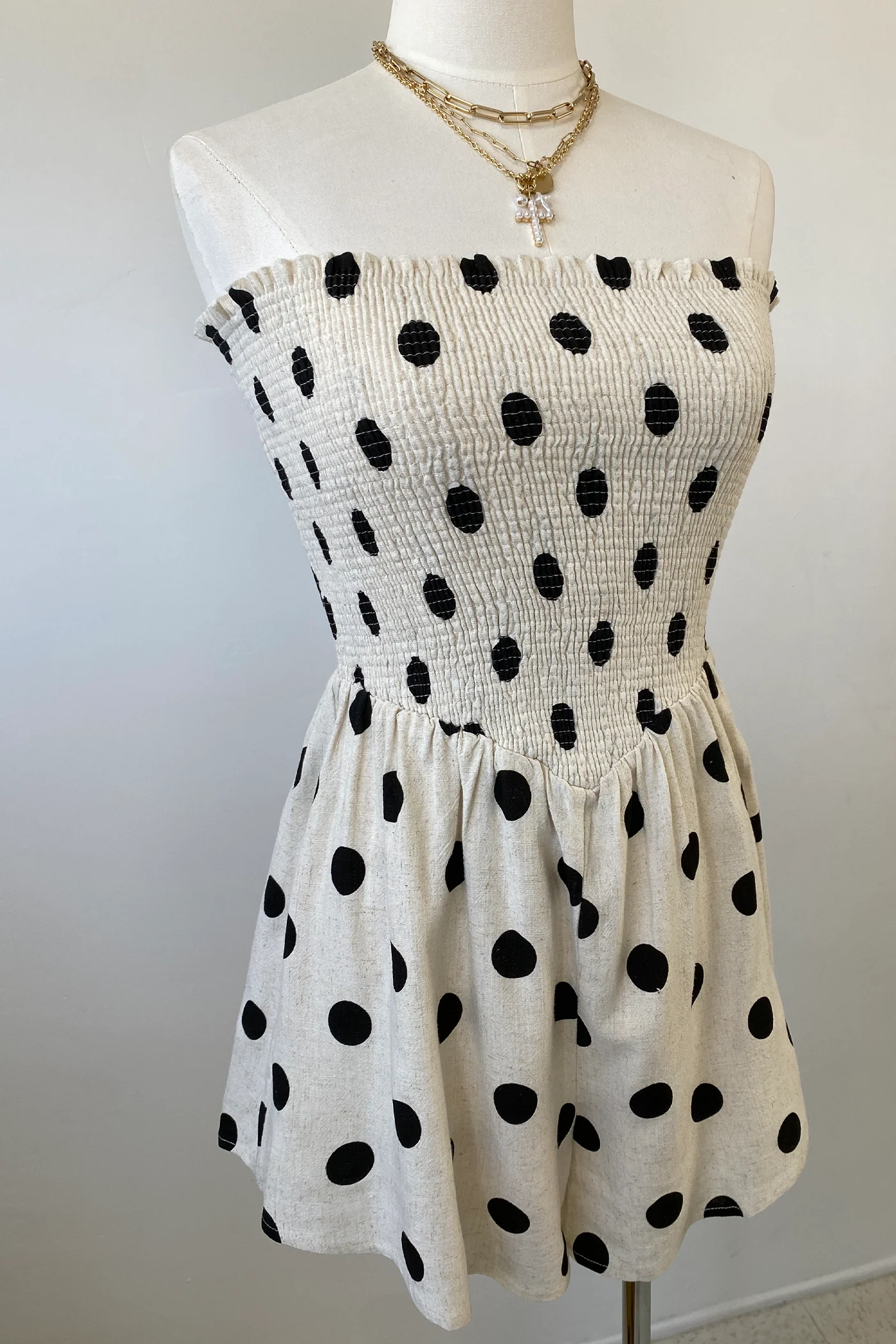 Dot Print Strapless Romper