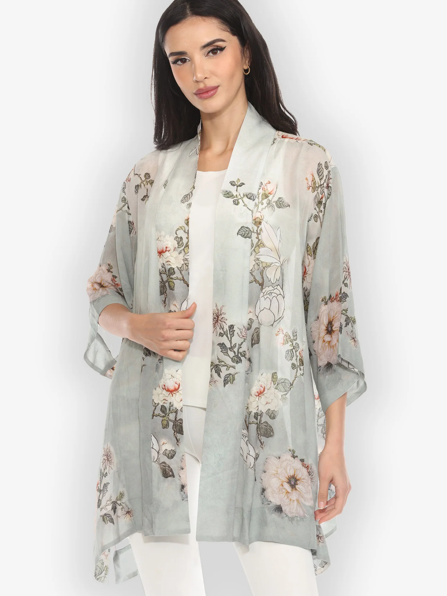Baby White Peony Kimono Jacket