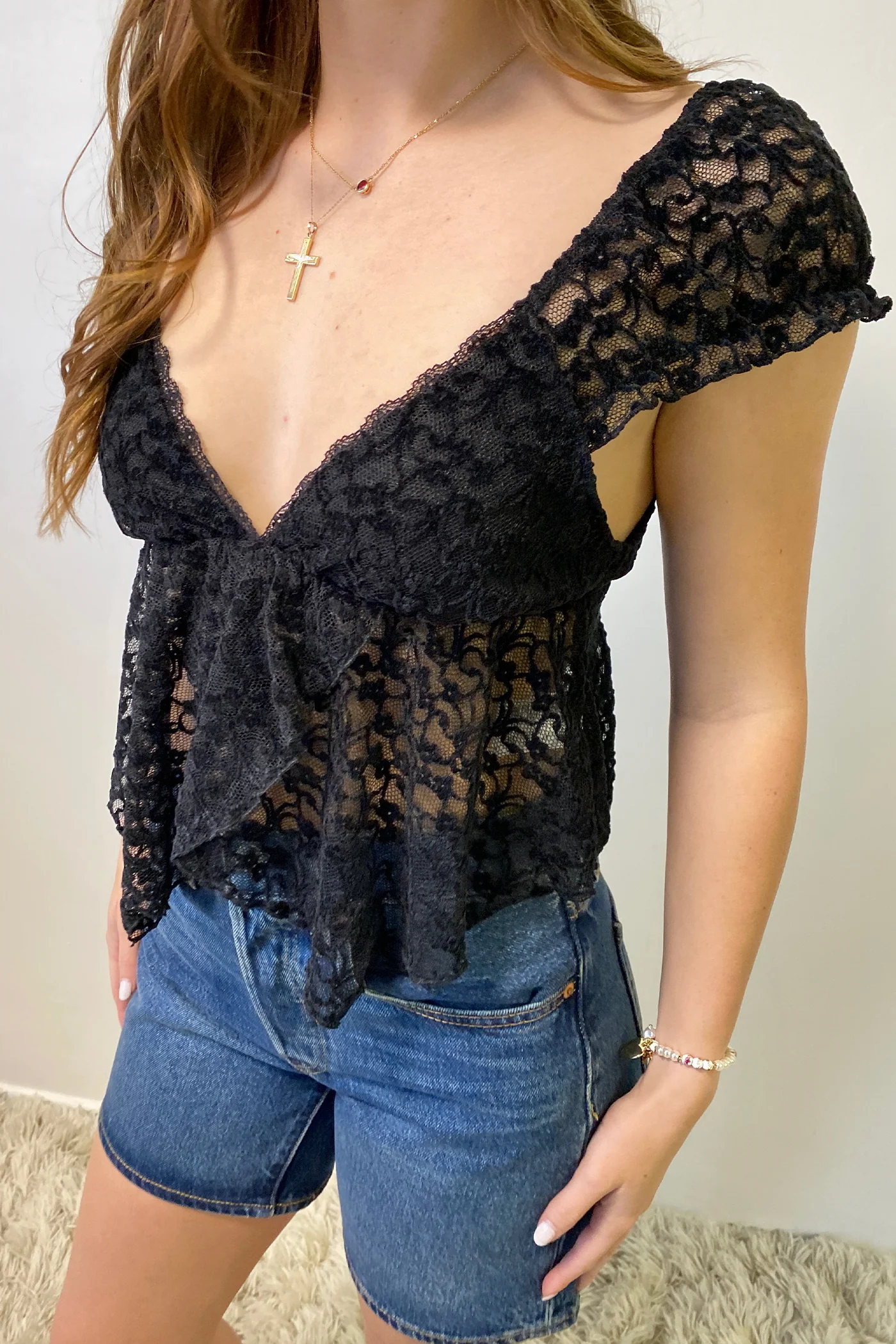 Sheer Lace Butterfly Top