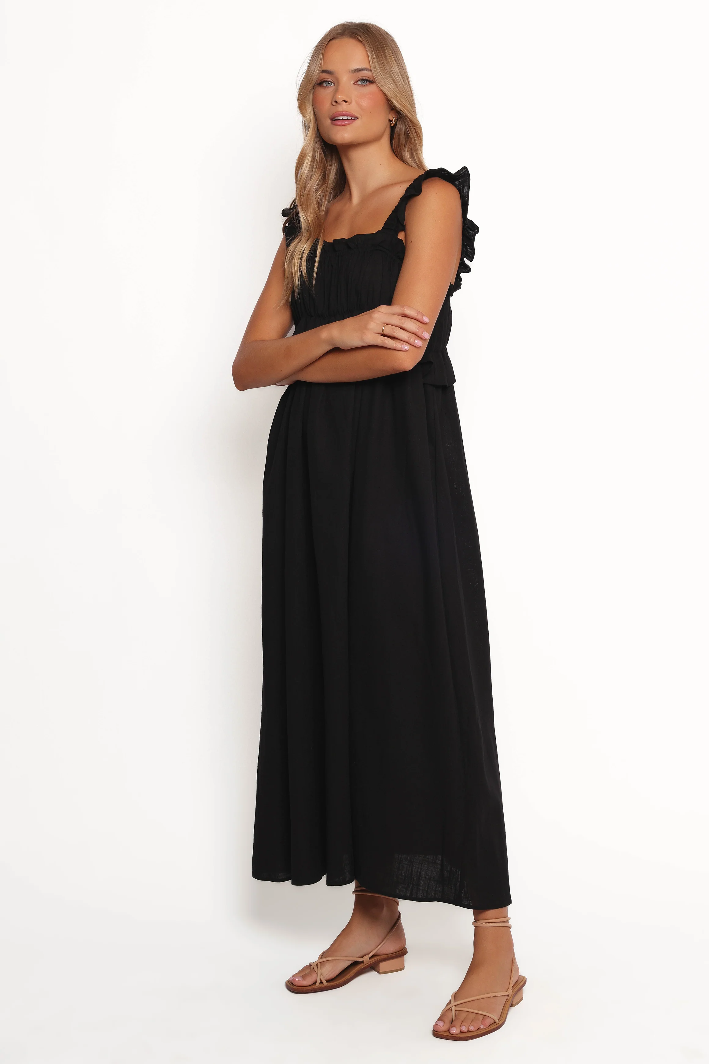 Ross Frill Strap Maxi Dress - Black