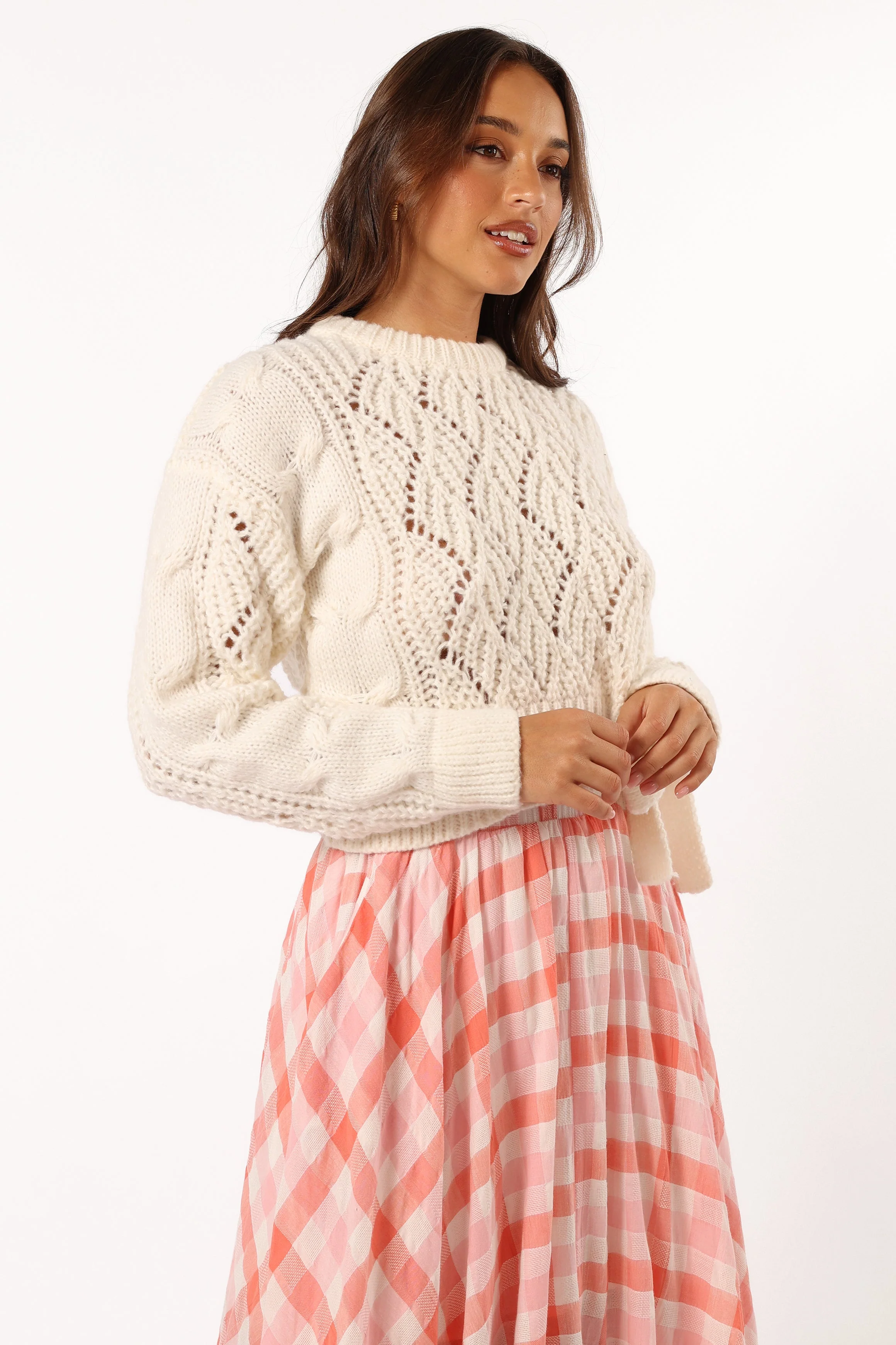 Birdie Tie Side Knit Sweater - Cream