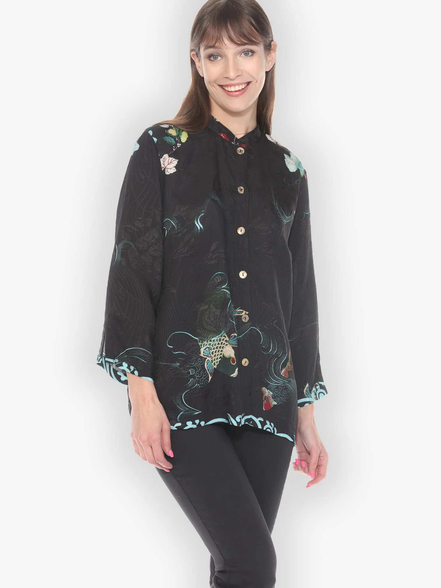 Koi and Leaves Silk Blouse