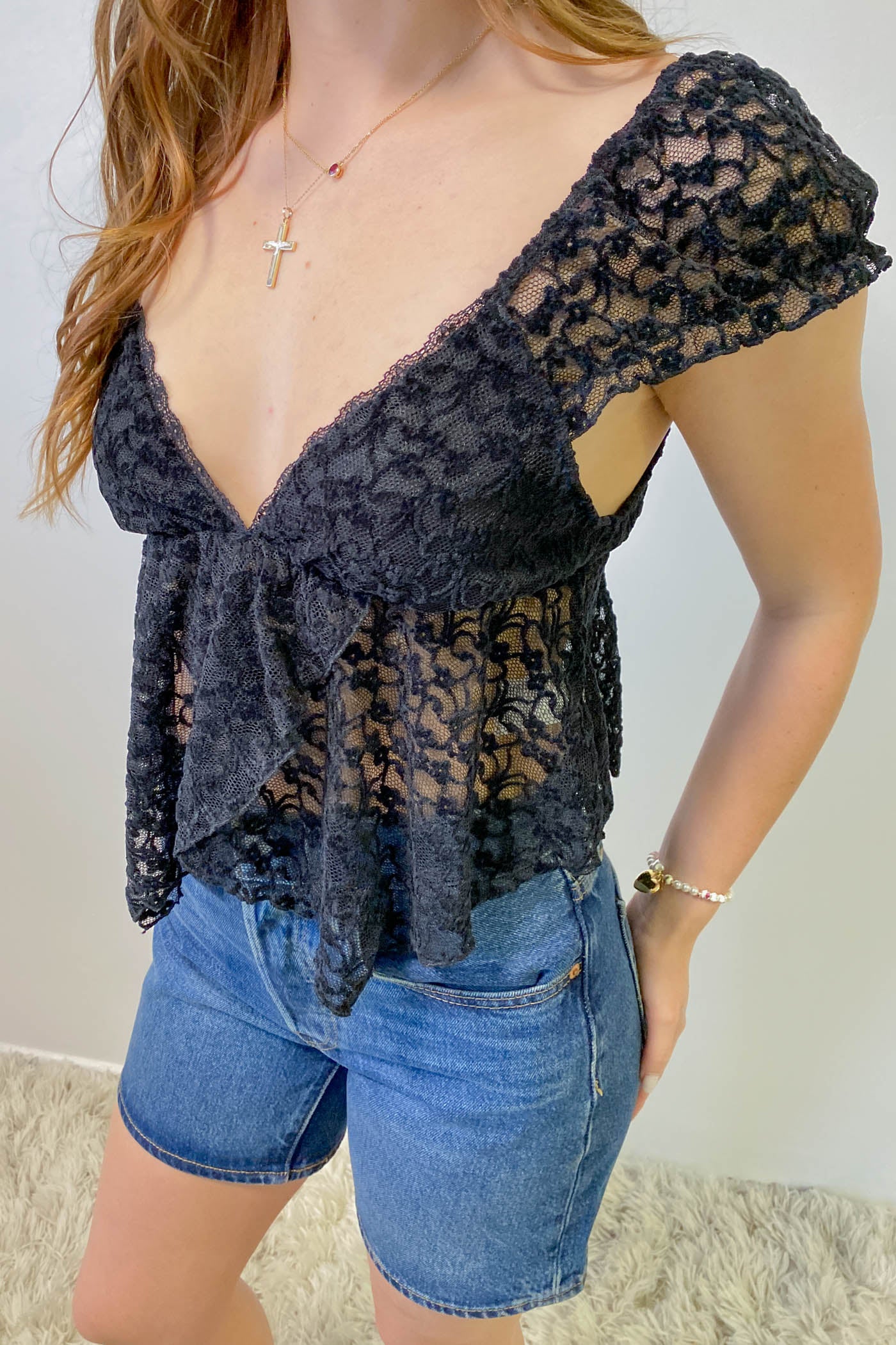 Sheer Lace Butterfly Top