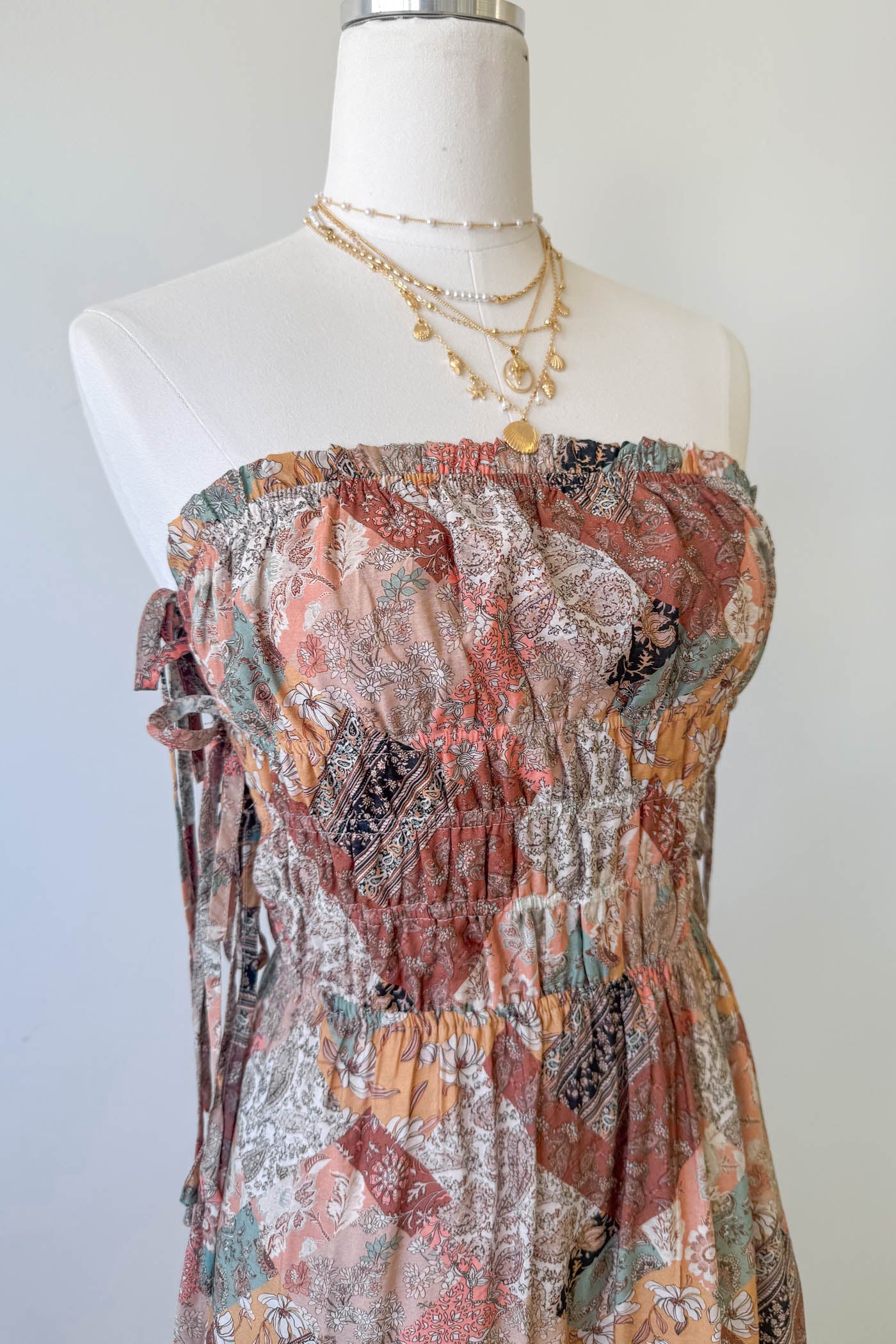 Patchwork Strapless Maxi Dress