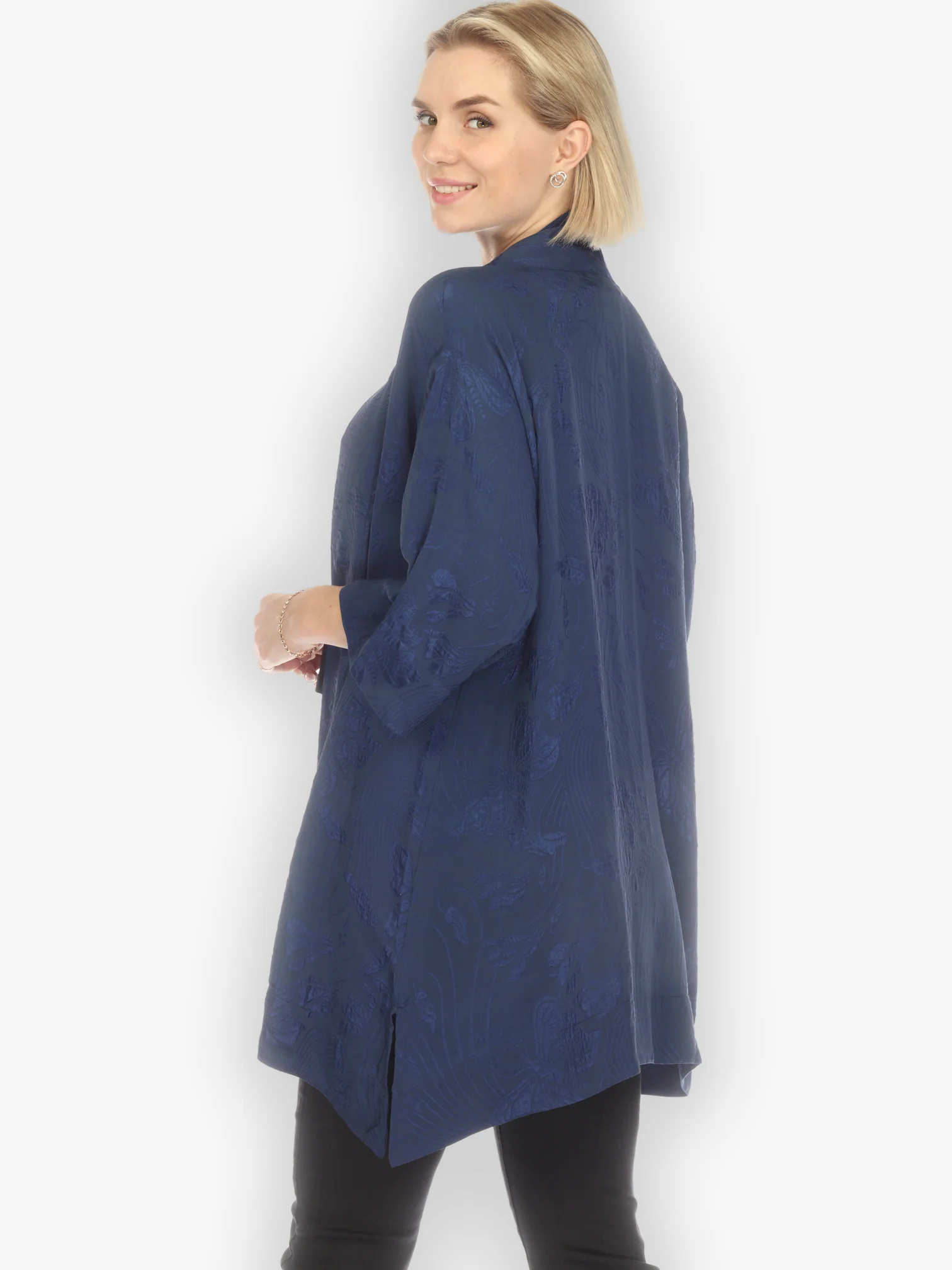 Solid Navy Silk Kimono Top