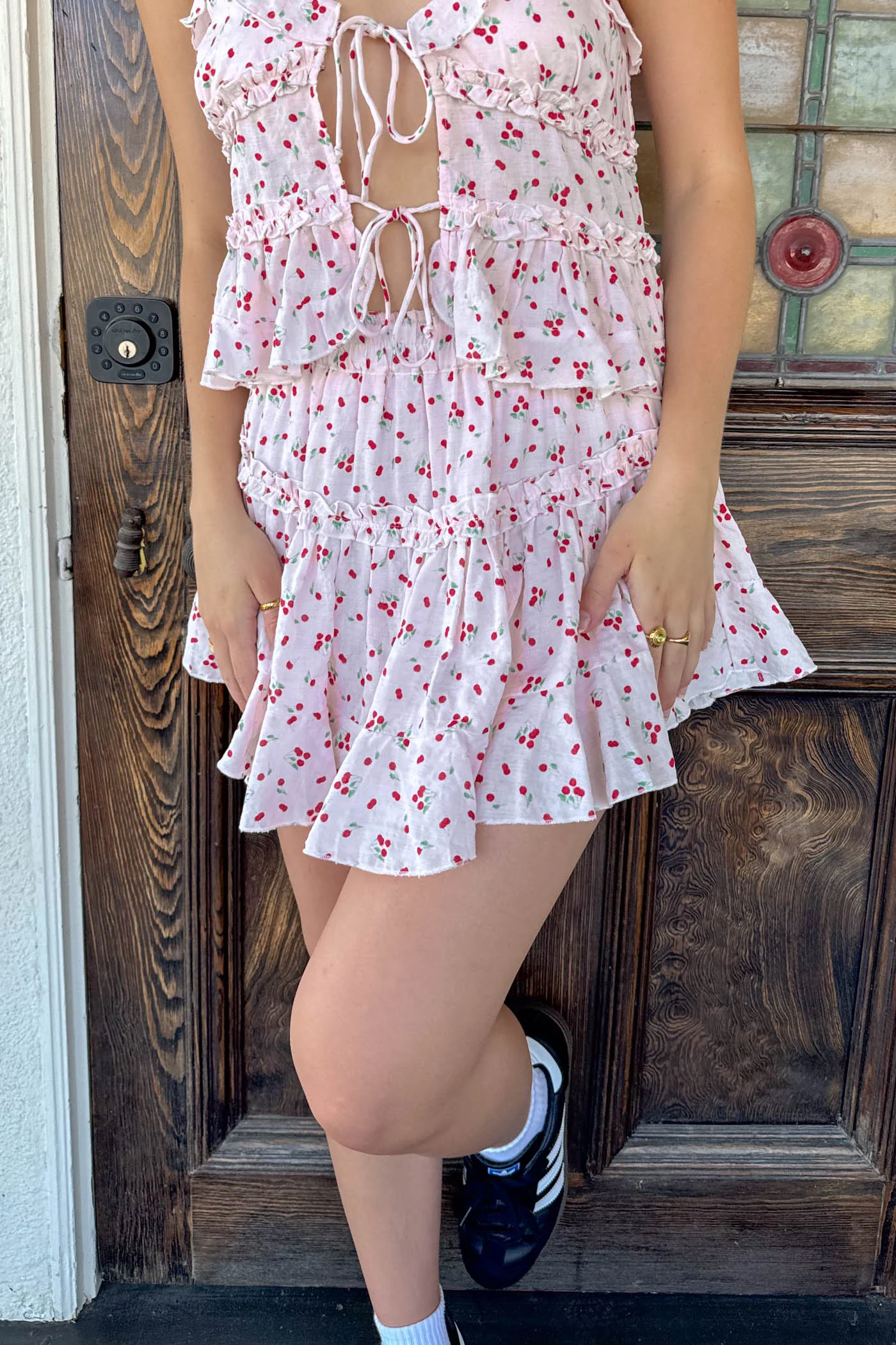 Cherry Print Tiered Mini Skirt