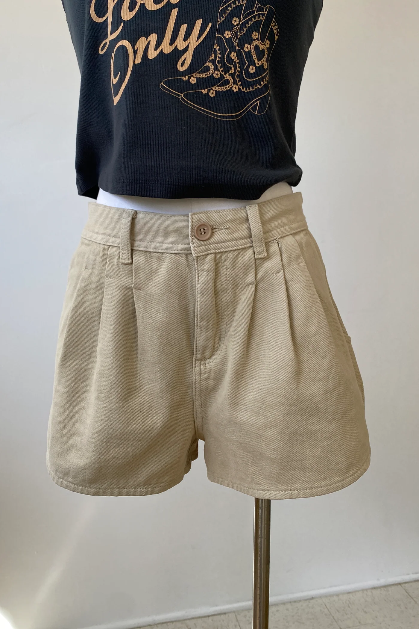 Pleated Denim Shorts by For Good