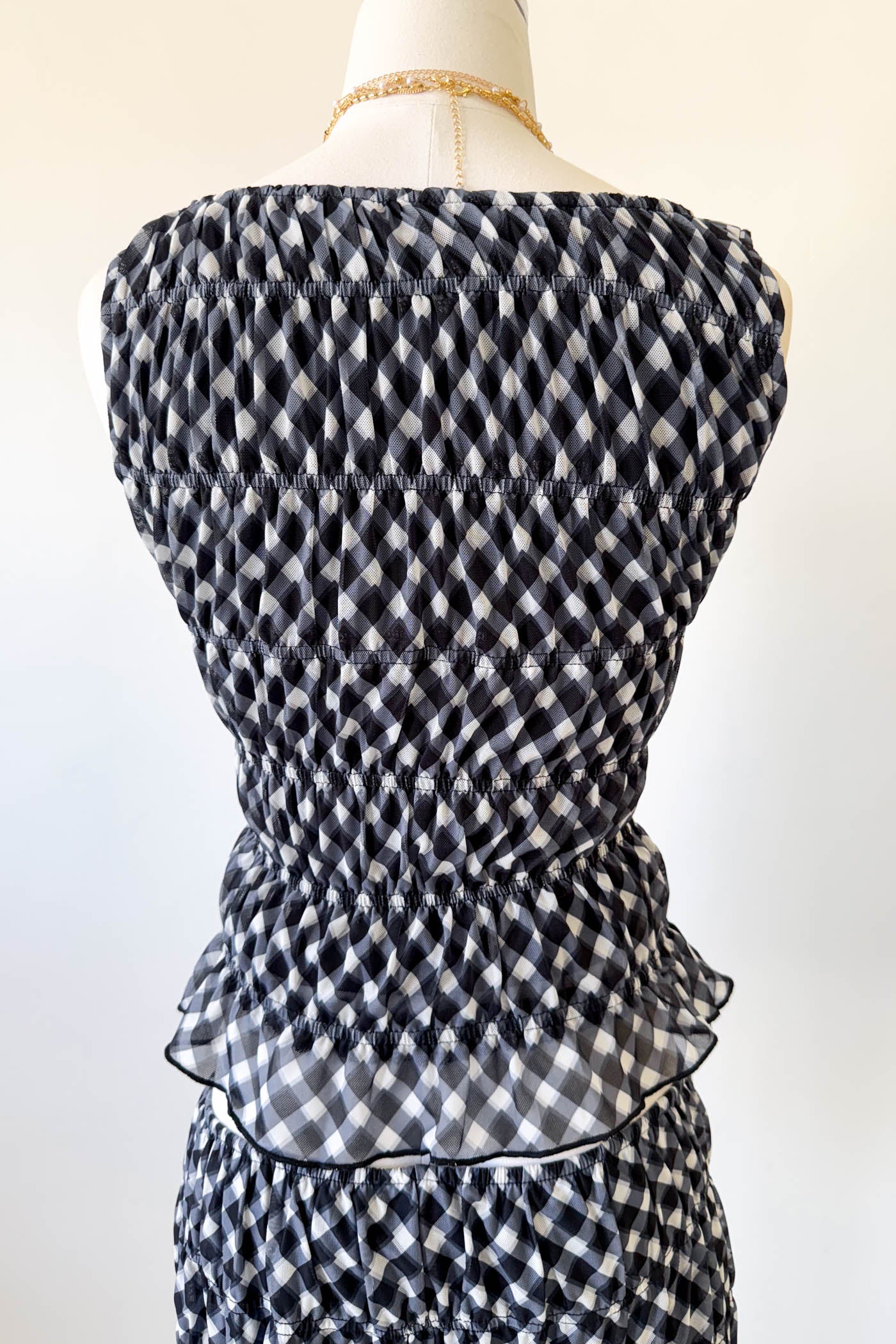 GIngham Sleeveless Stretch Lace Top