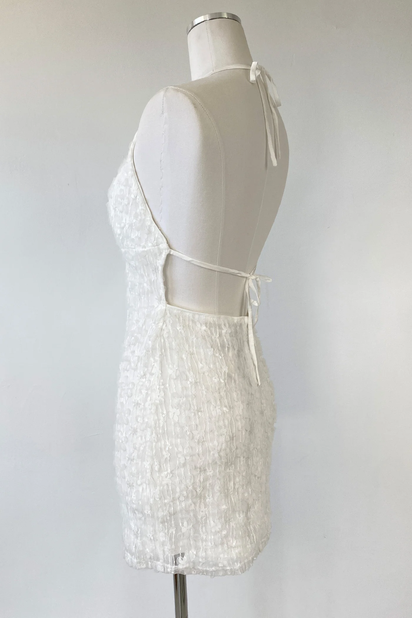 Sequined Stretch Lace Halter Dress