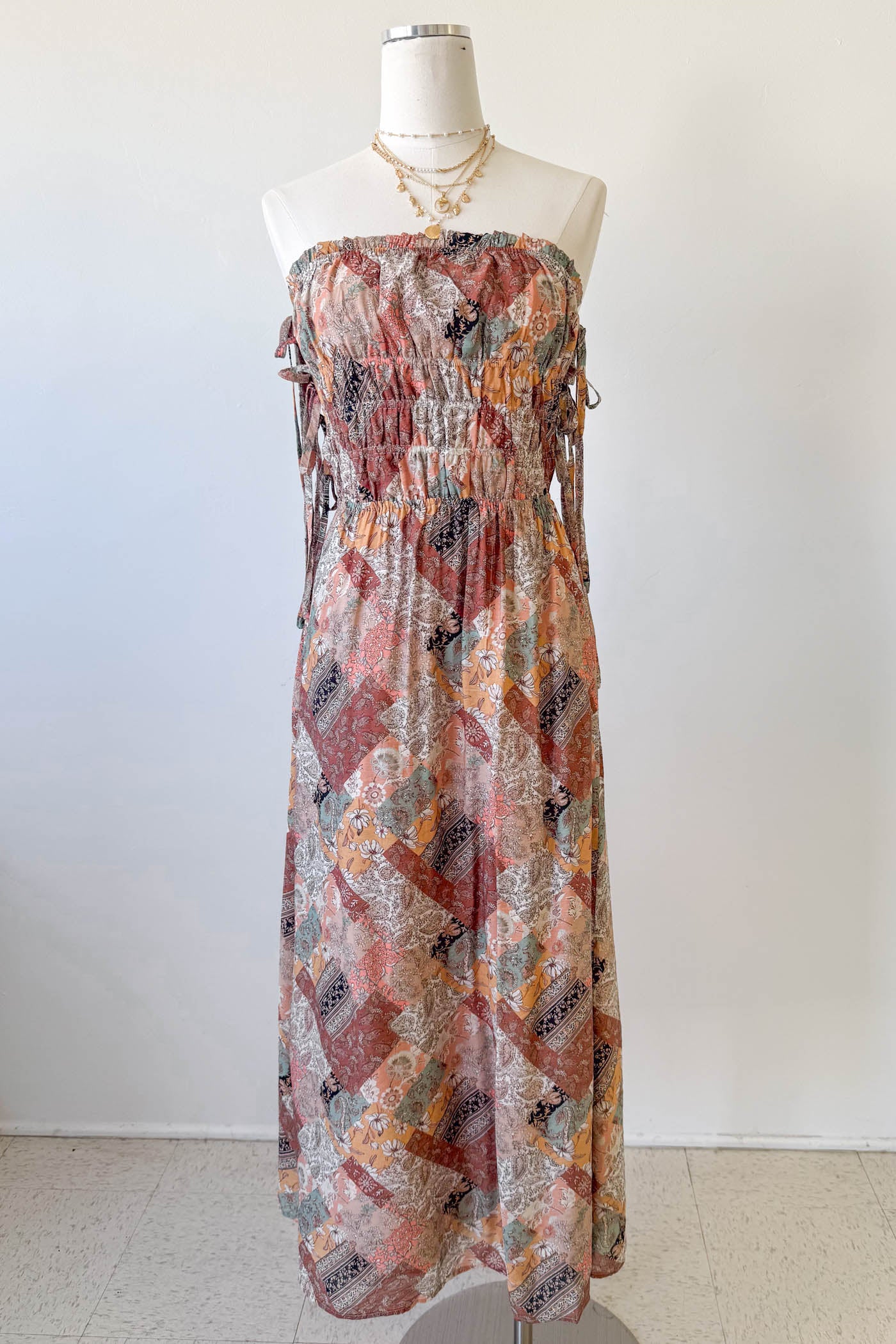 Patchwork Strapless Maxi Dress