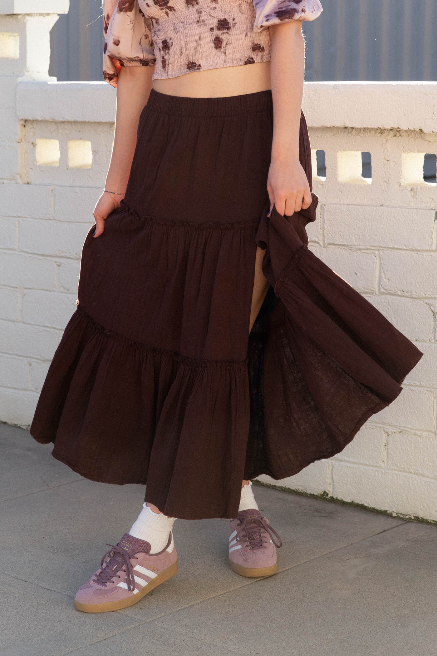 Slit Tiered Maxi Skirt