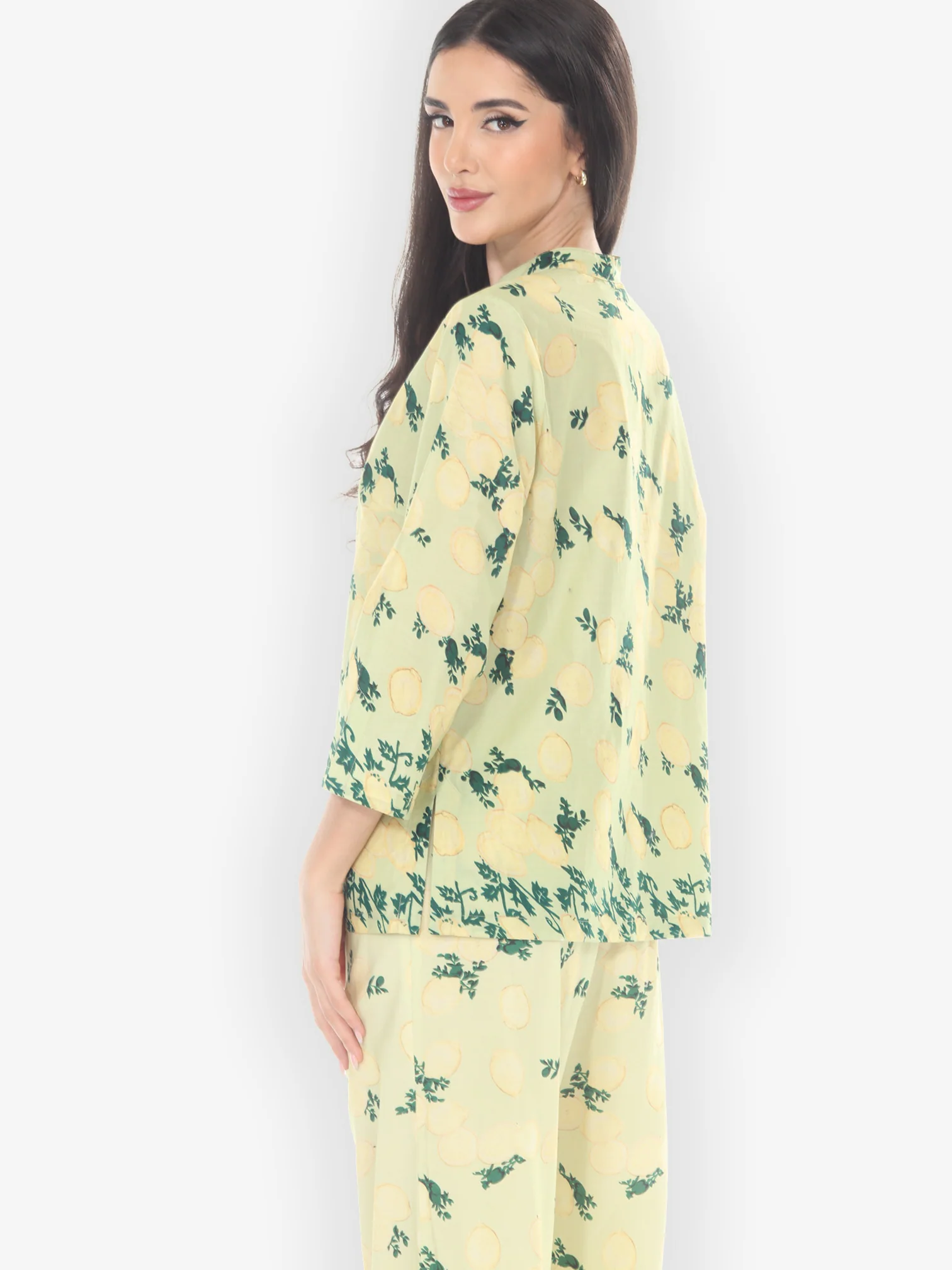Citron Lemon Print Cotton Blouse
