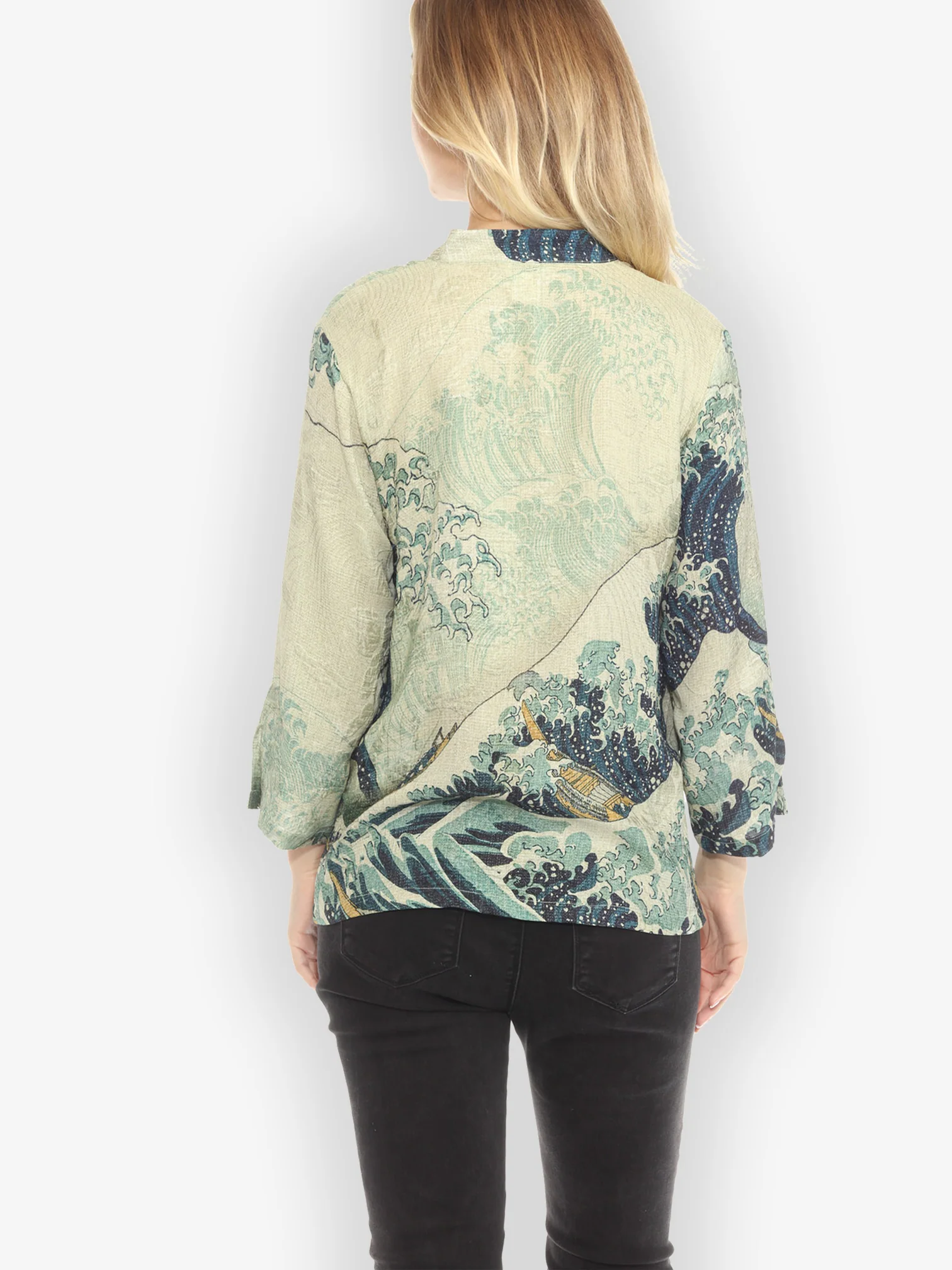 Traditional Japanese Wave Silk Blouse