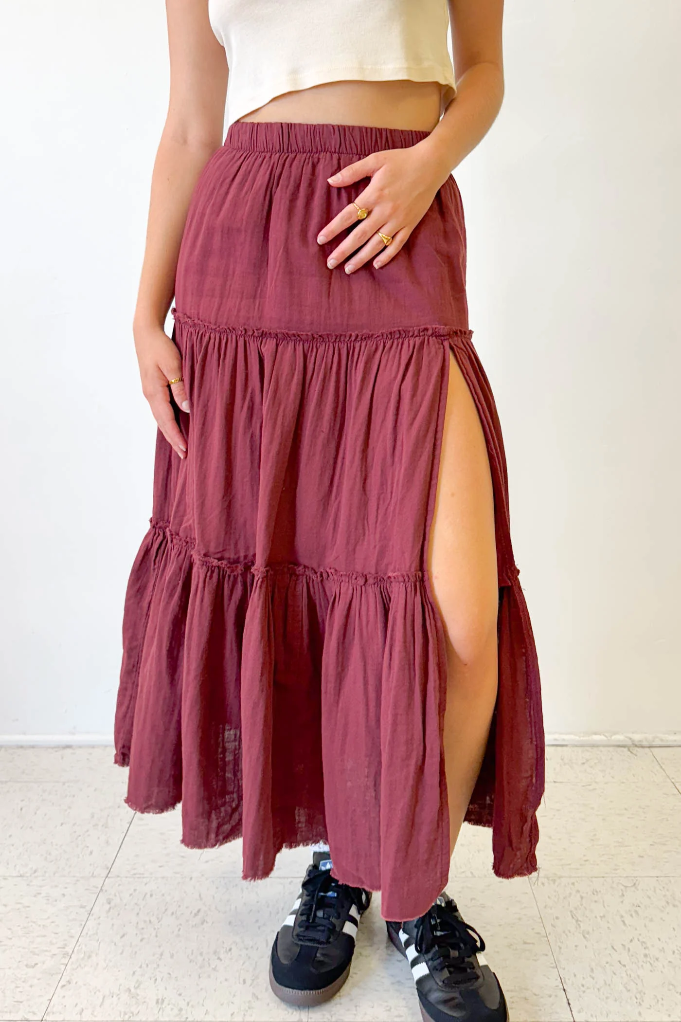 Slit Tiered Maxi Skirt