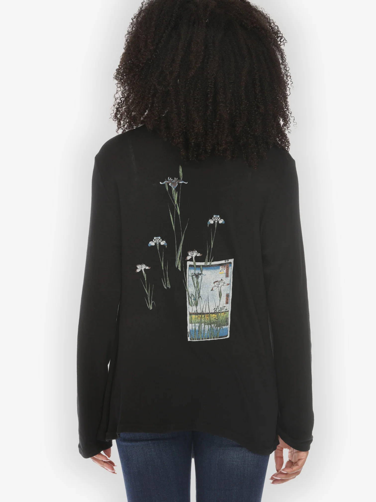 Japanese Irises Traditional Print Long Sleeve Cotton Cardigan