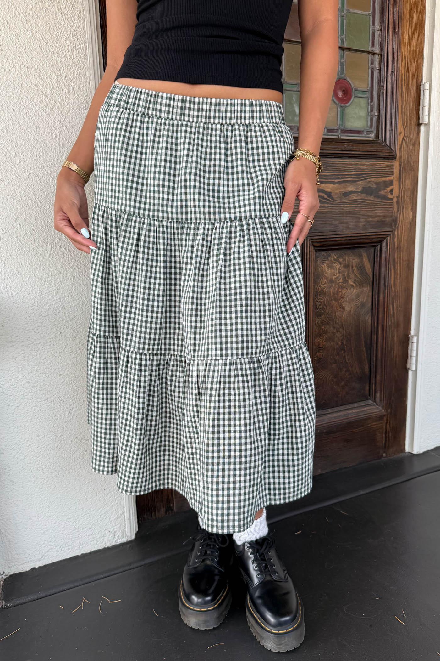 Gingham Tiered Maxi Skirt