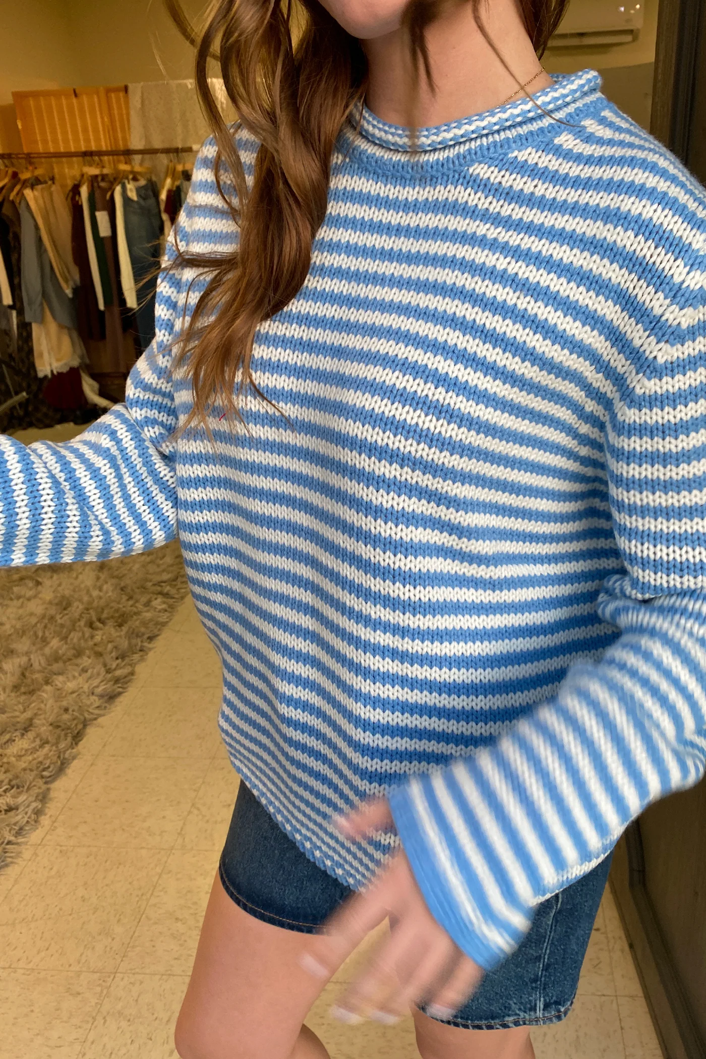 Oversized Crochet Striped Sweater