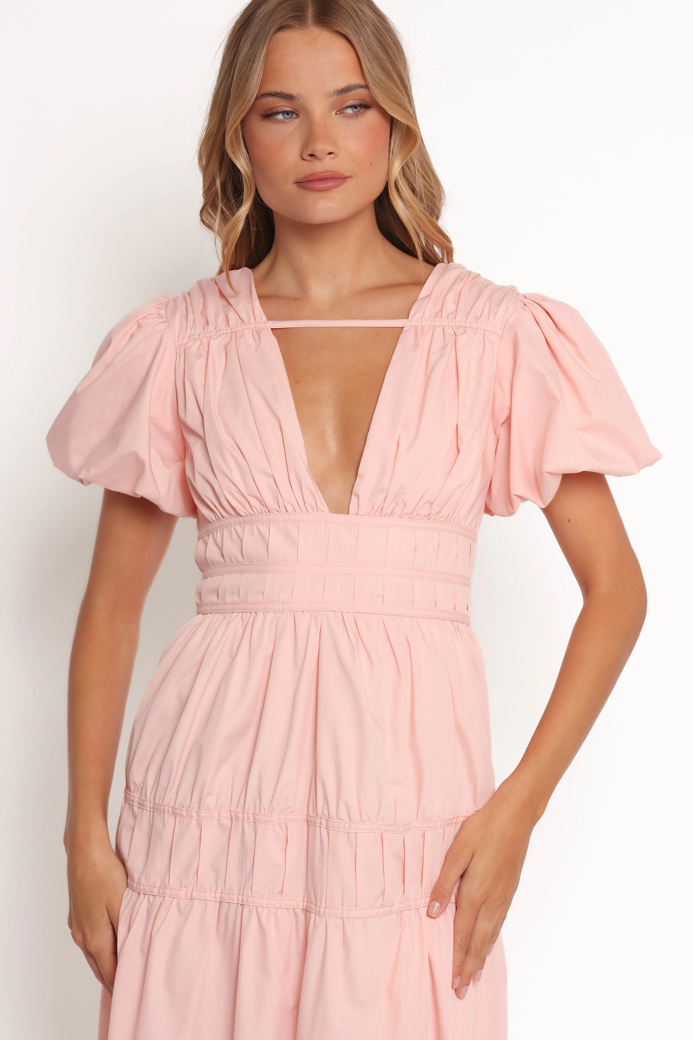 Joedy Puff Sleeve Midi Dress - Pale Pink