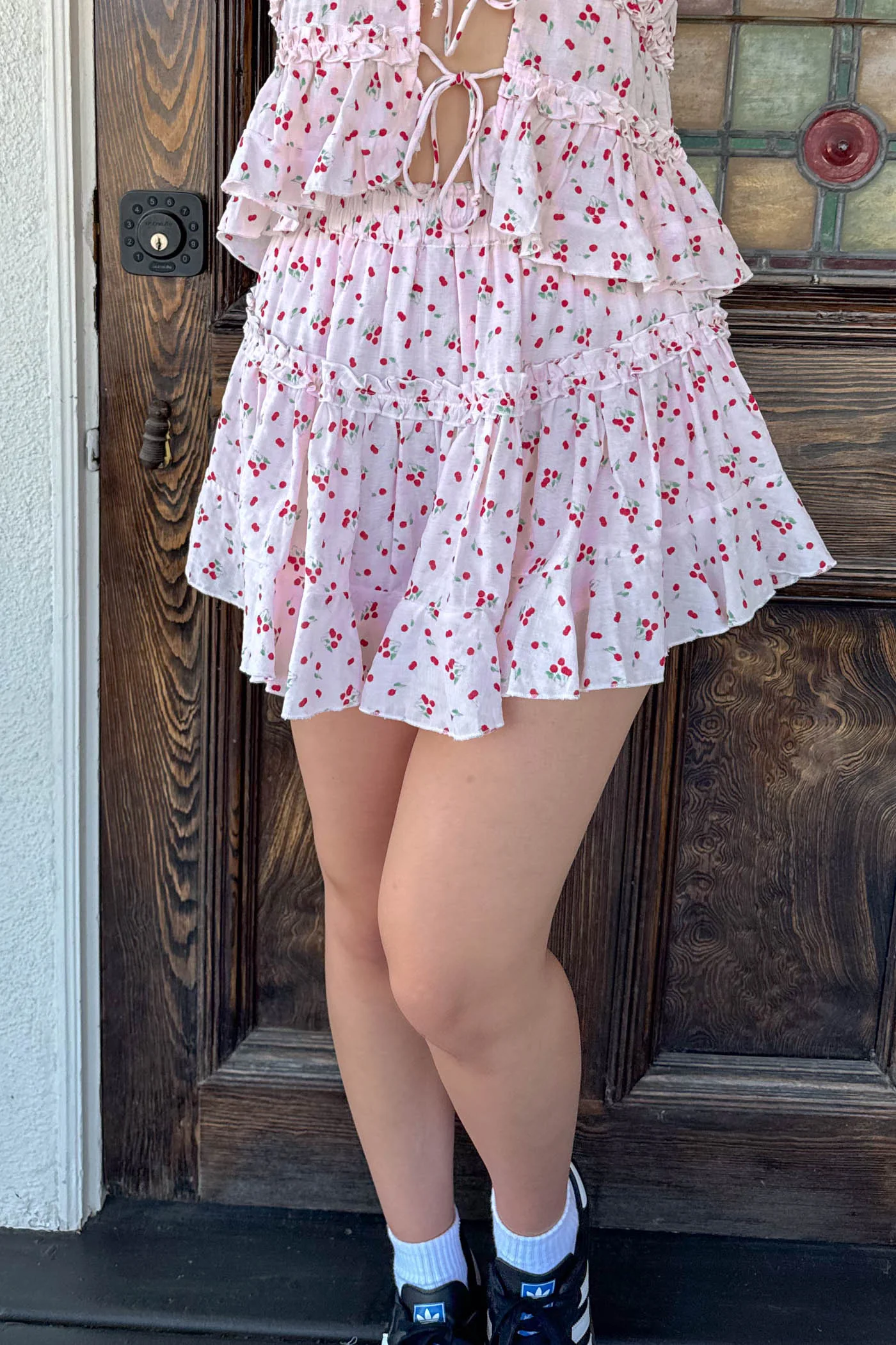 Cherry Print Tiered Mini Skirt