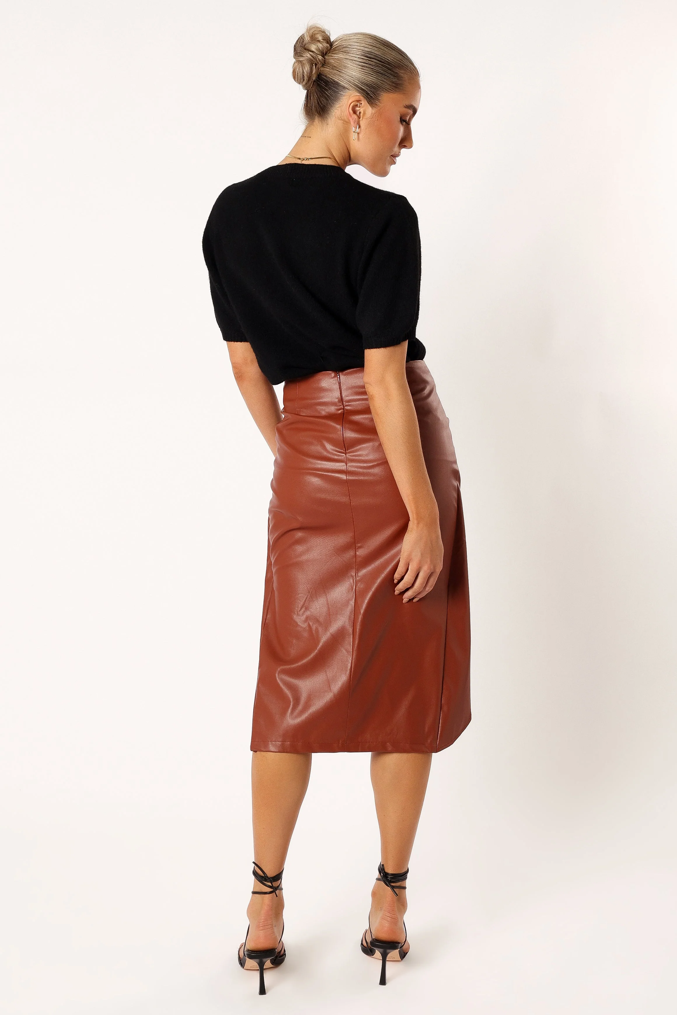 Kristy Vegan Leather Skirt - Brown