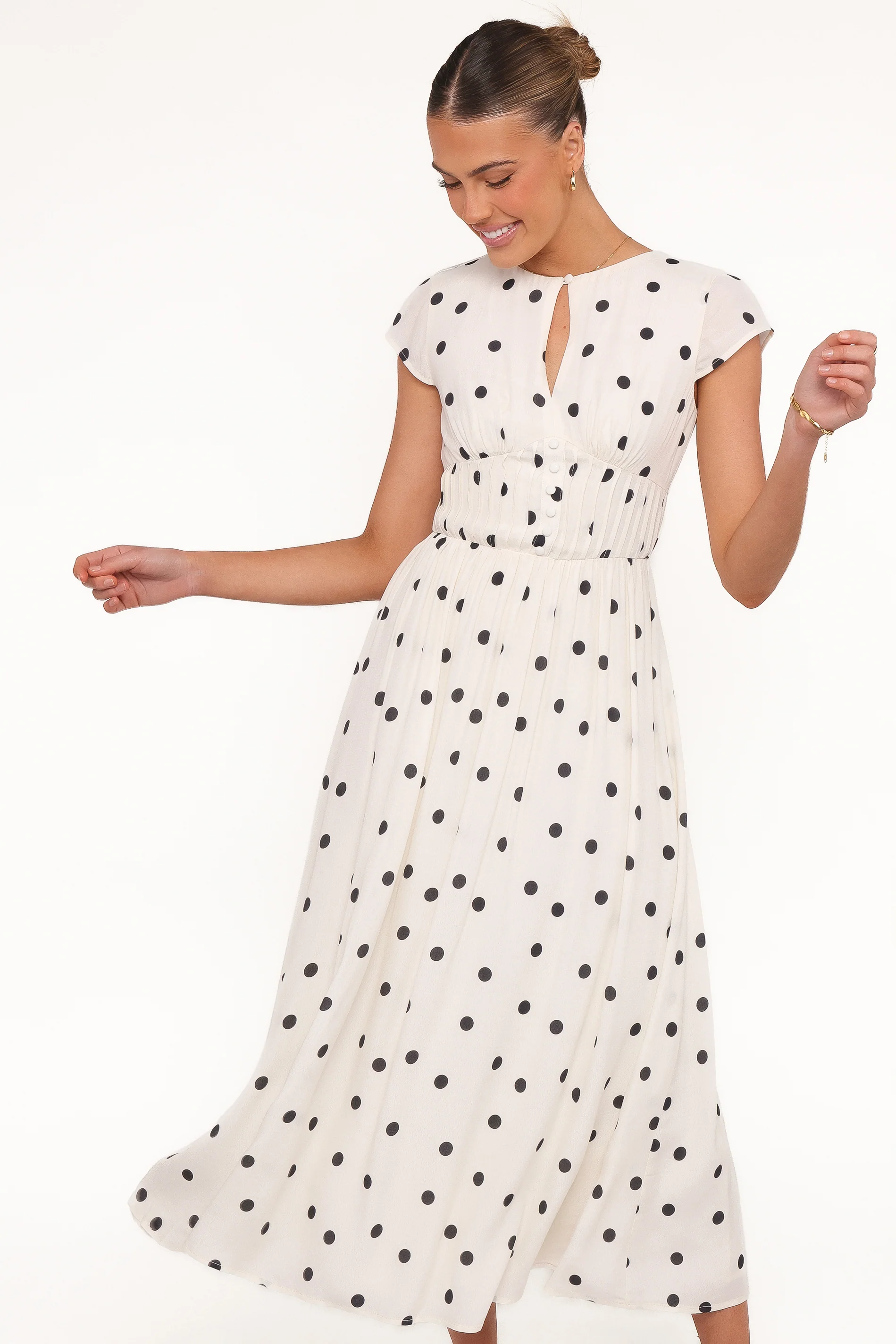 Darline Midi Dress - White Polka Dot