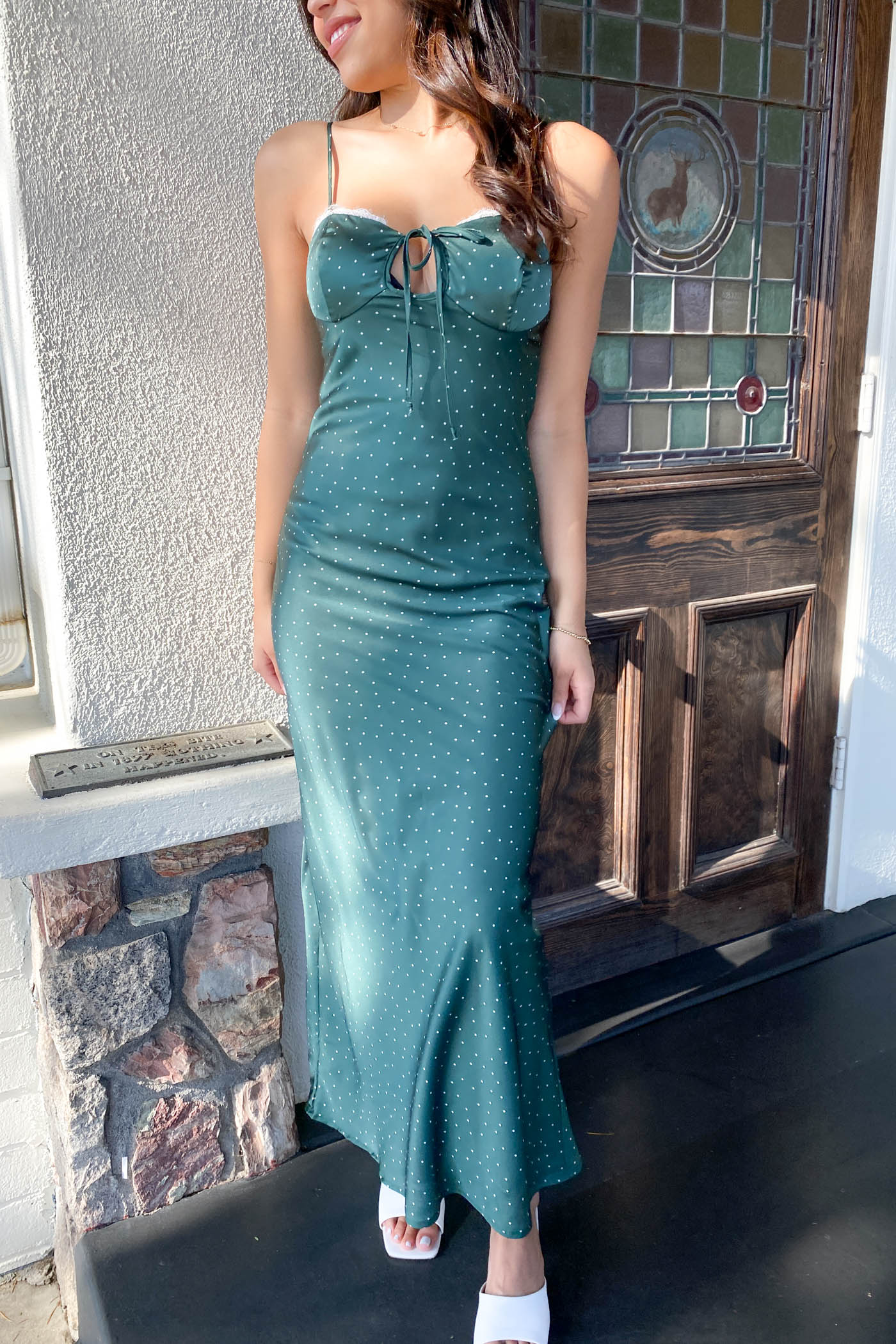 Satin Swiss Dot Maxi Dress