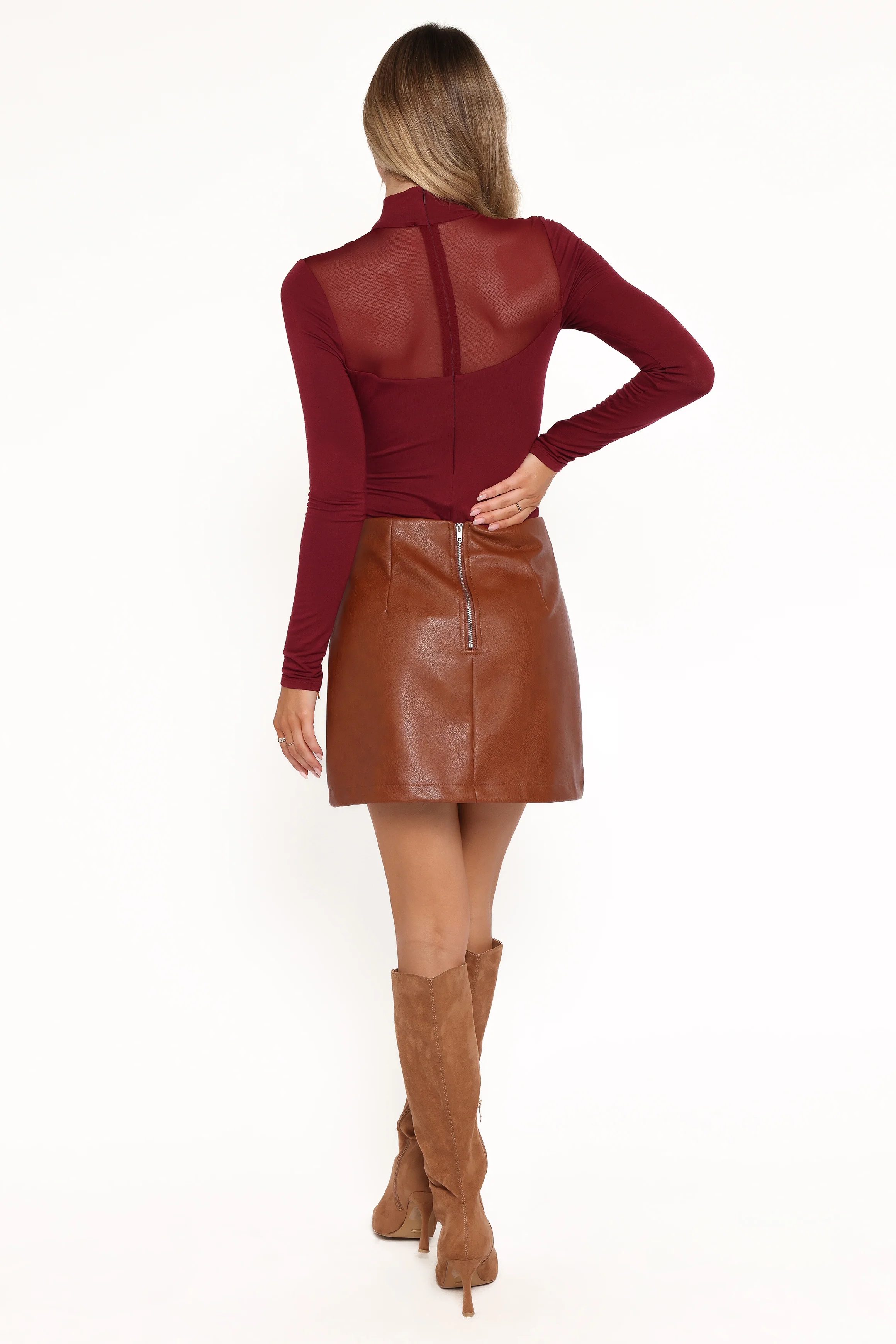 Kingsley Mesh Long Sleeve Bodysuit - Merlot