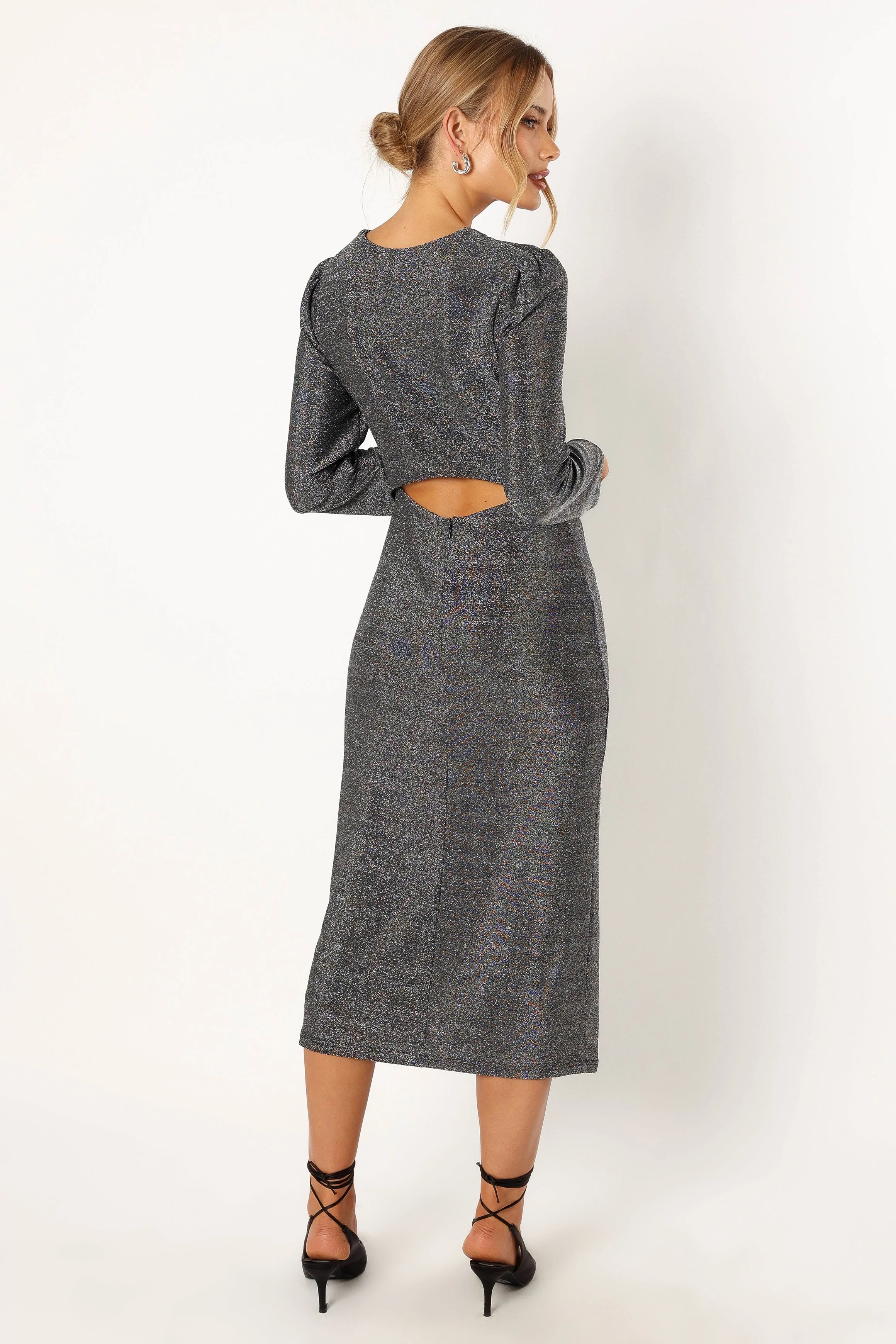 Luminate Long Sleeve Midi Dress - Silver