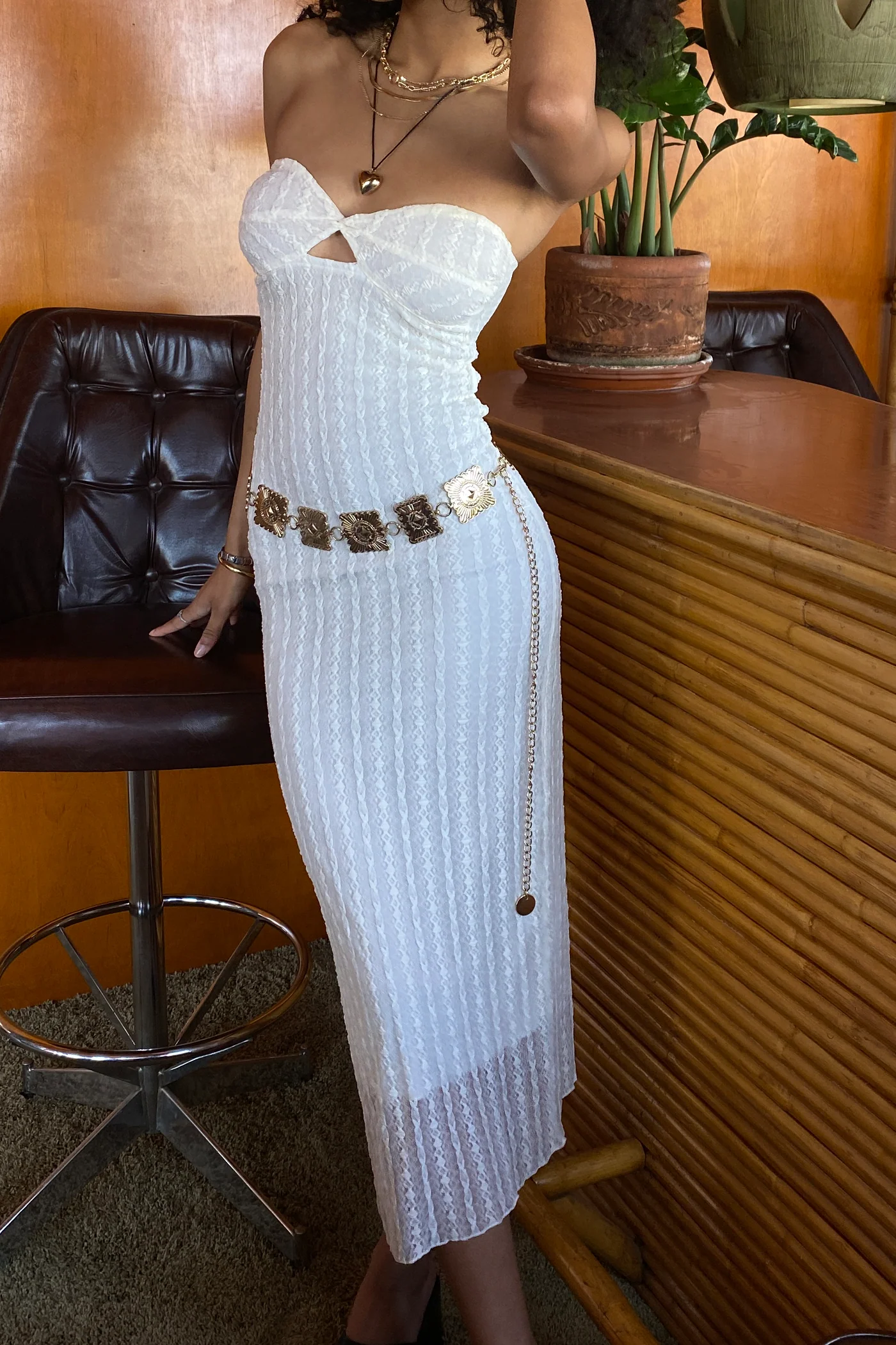 Stretch Lace Maxi Strapless Dress