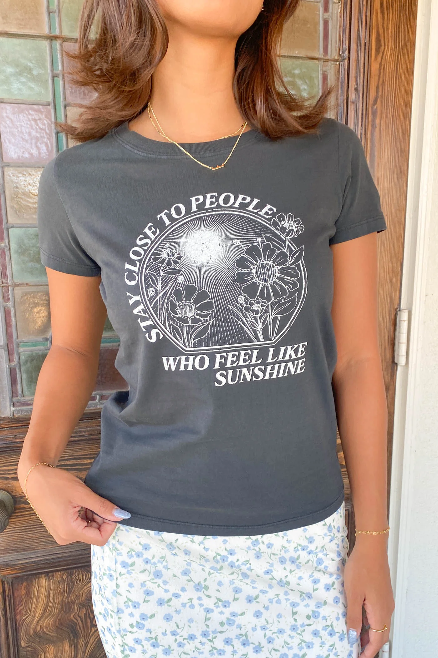 Stay Close Long Loose Graphic Baby Tee