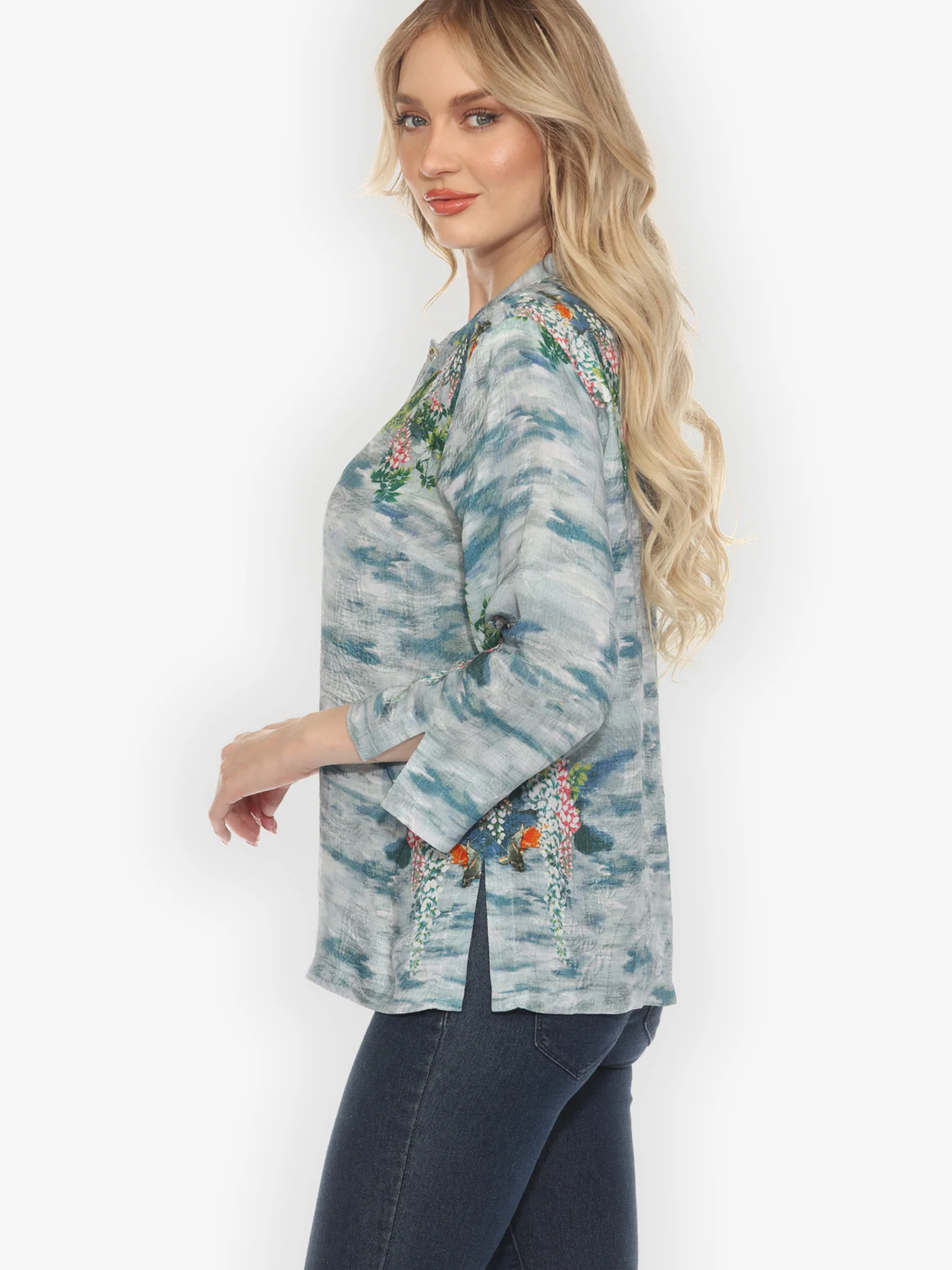 Water and Koi Classic Citron Silk Blouse