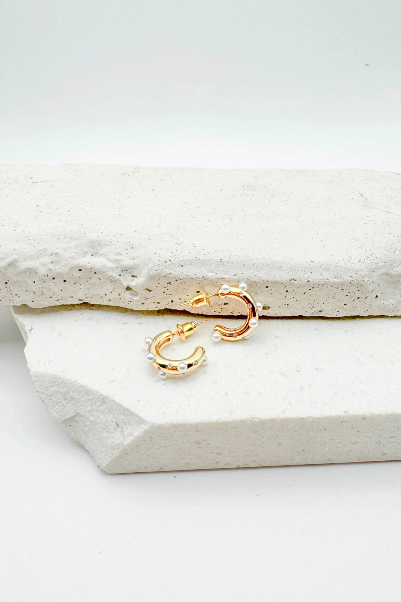 Pearl Studded Huggie Hoops