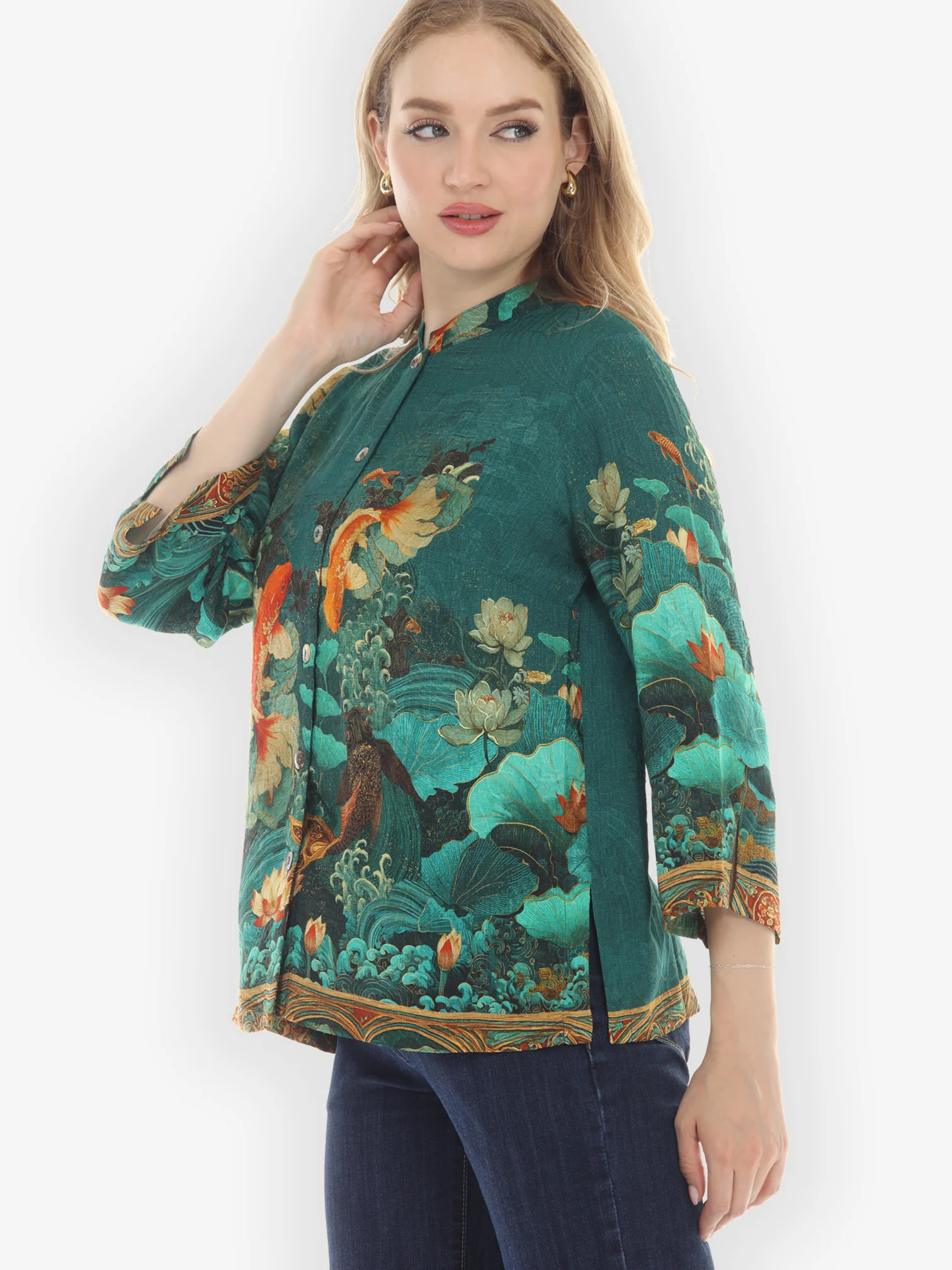 Koi Fish and Sea Wave Silk Blouse
