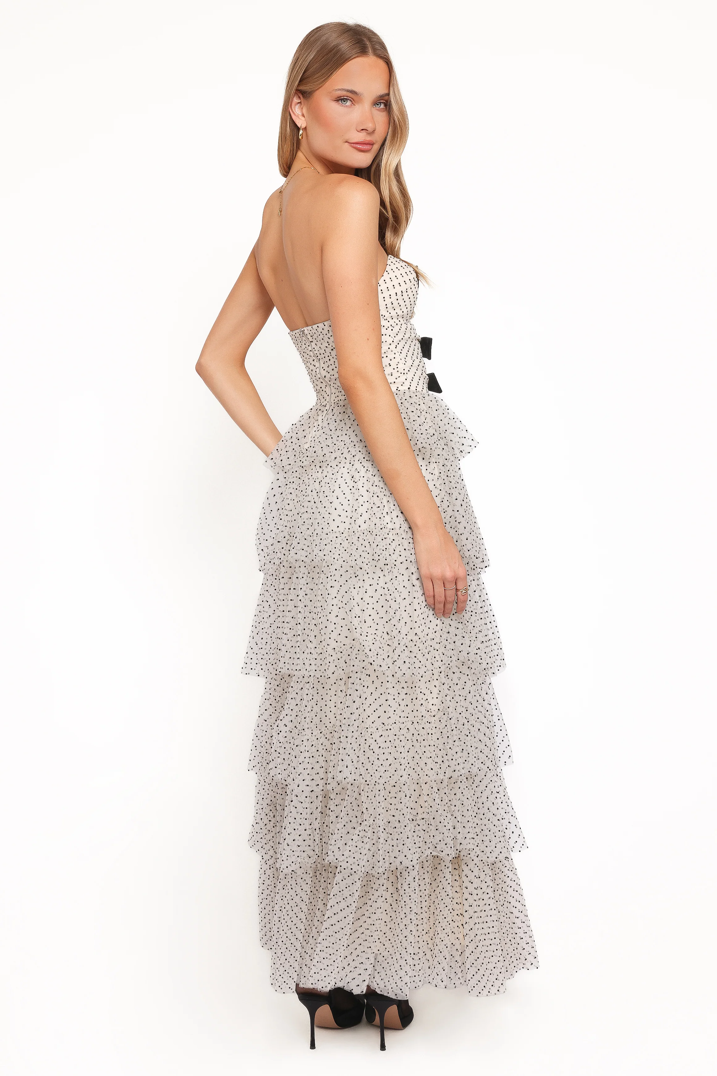 Kelari Strapless Midi Dress - Cream Polka Dot