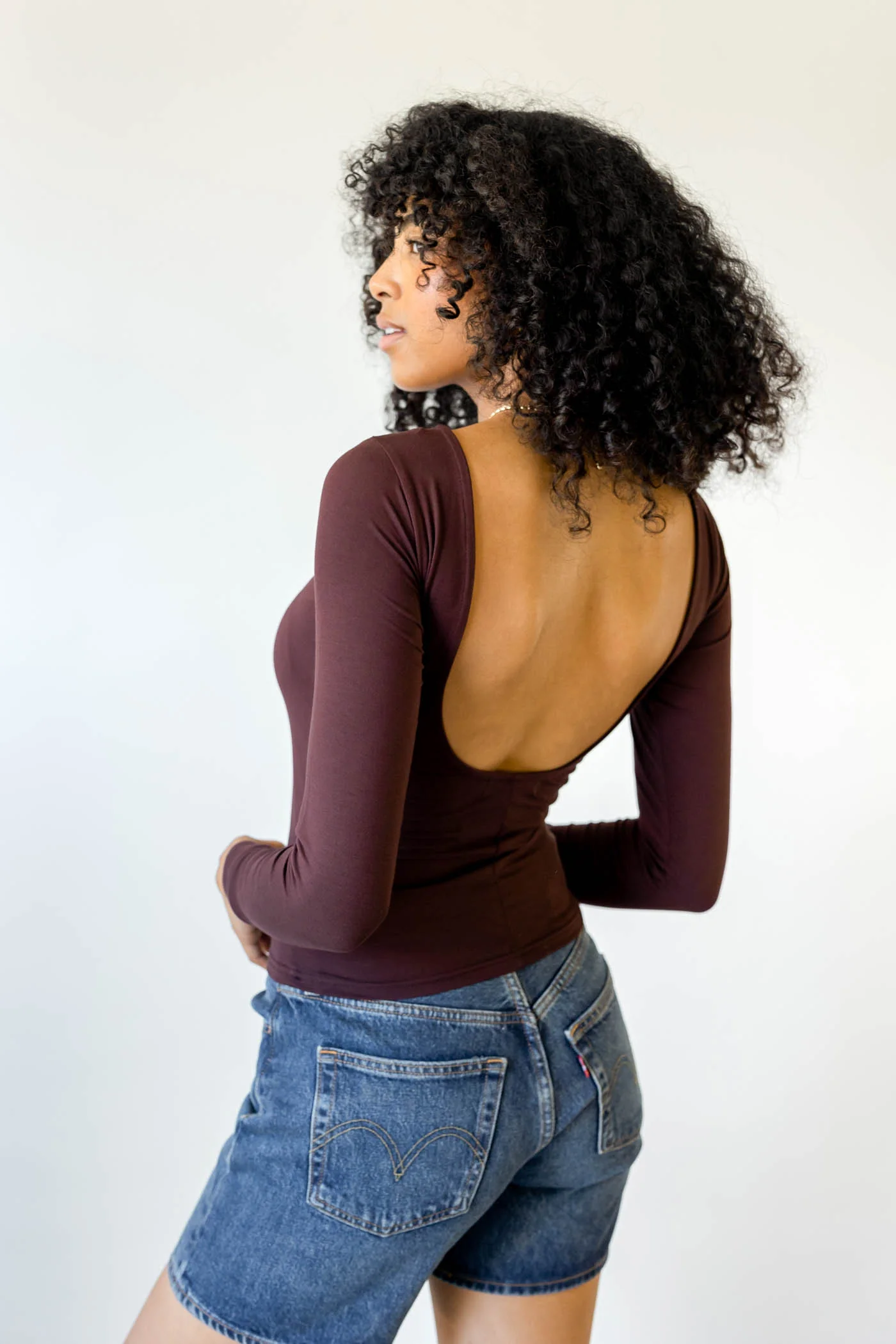Basic Backless Long Sleeve Top