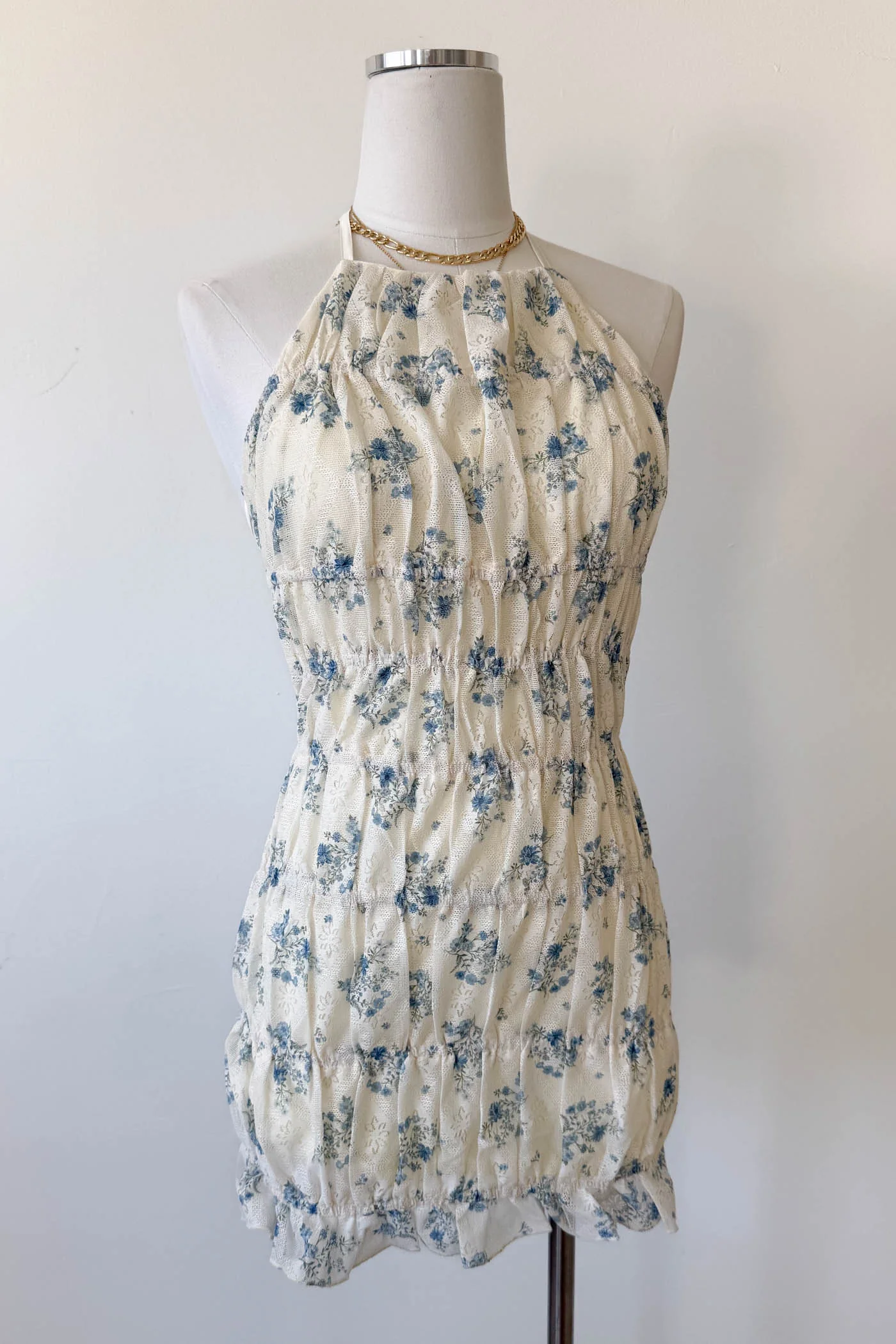 Ruched Floral Halter Dress