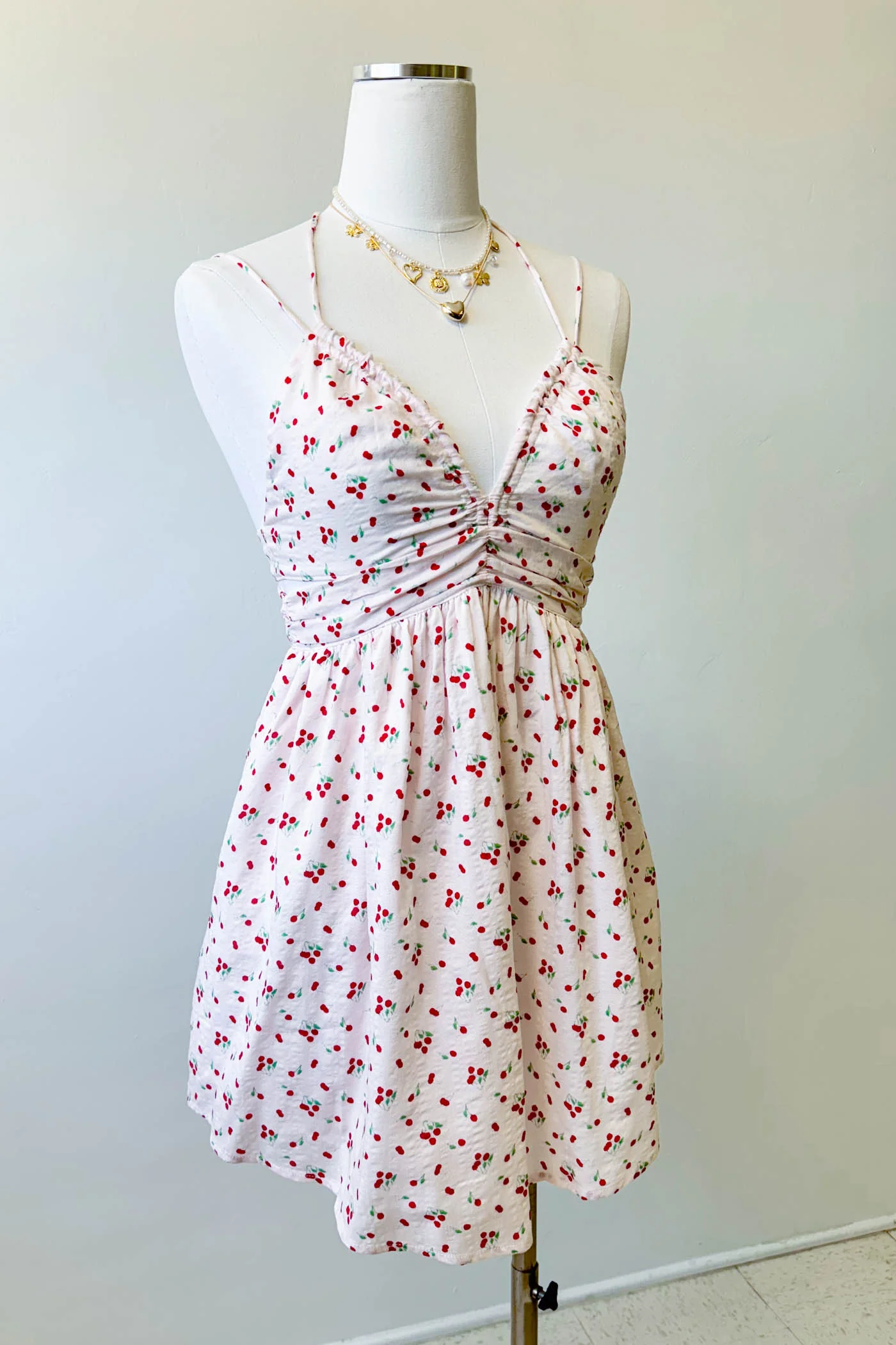 Strappy Cherry Print Mini Dress