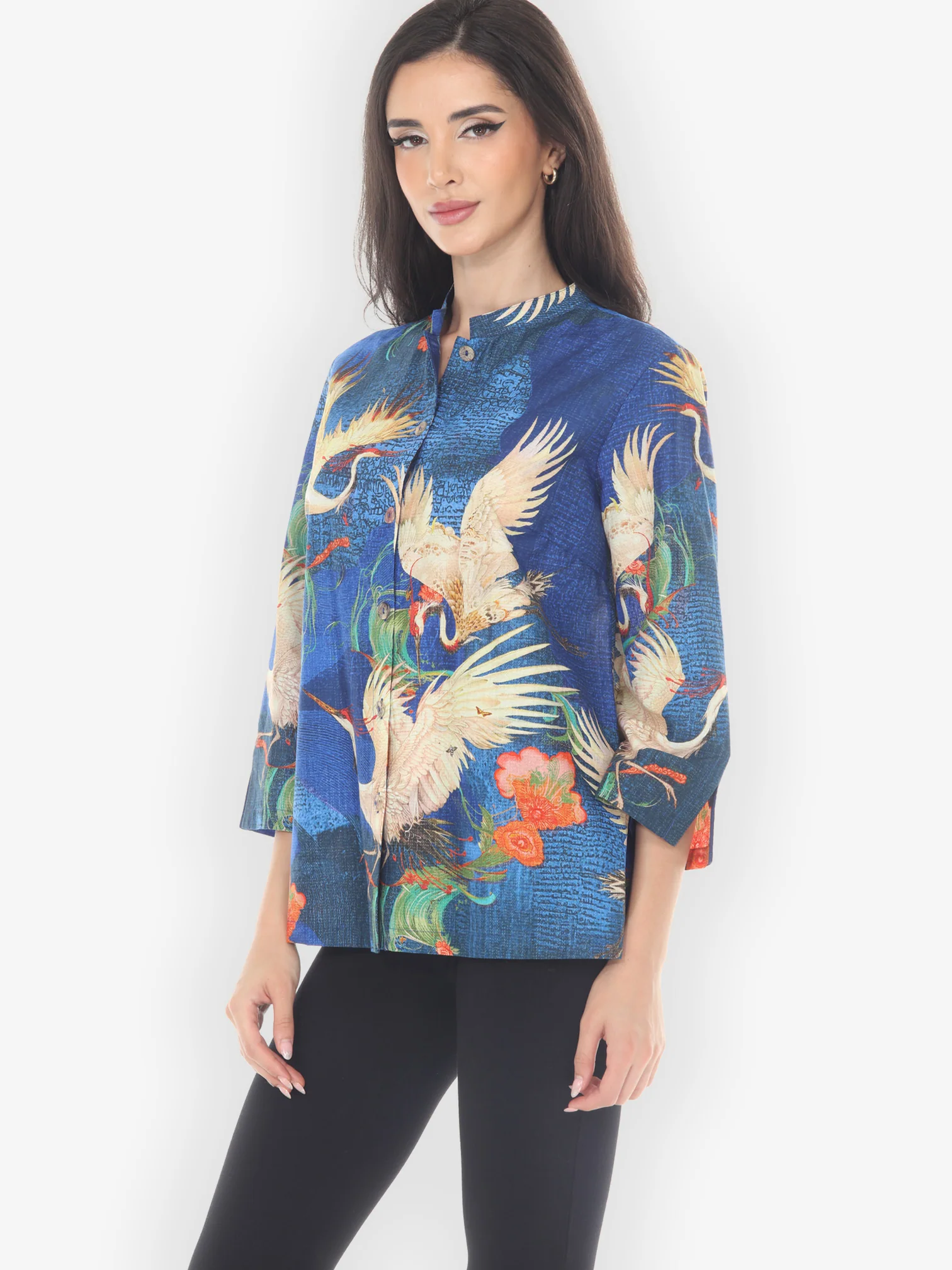 Blossom and Crane Cotton Blouse