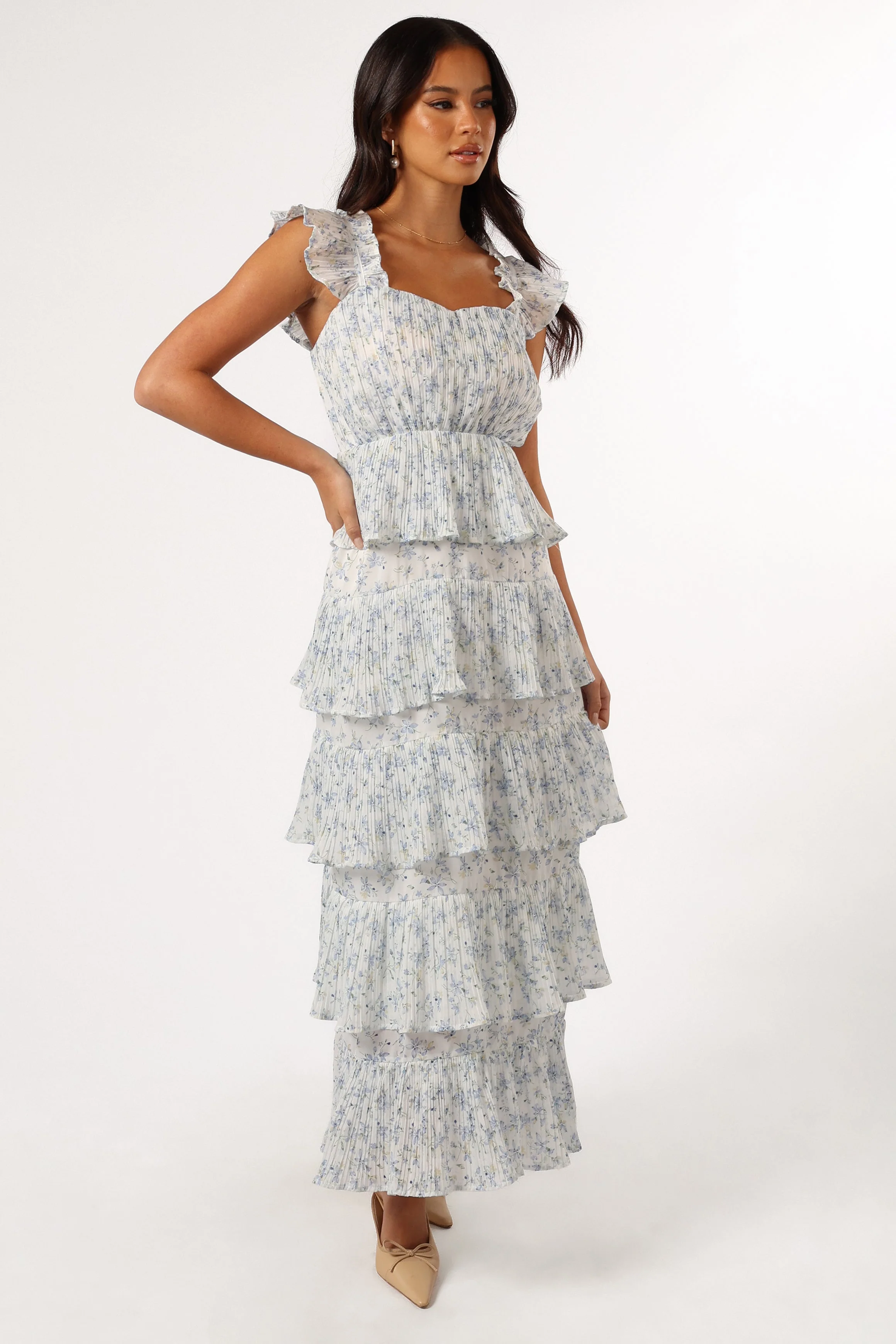 Cayson Midi Ruffle Dress - Cream Lavender