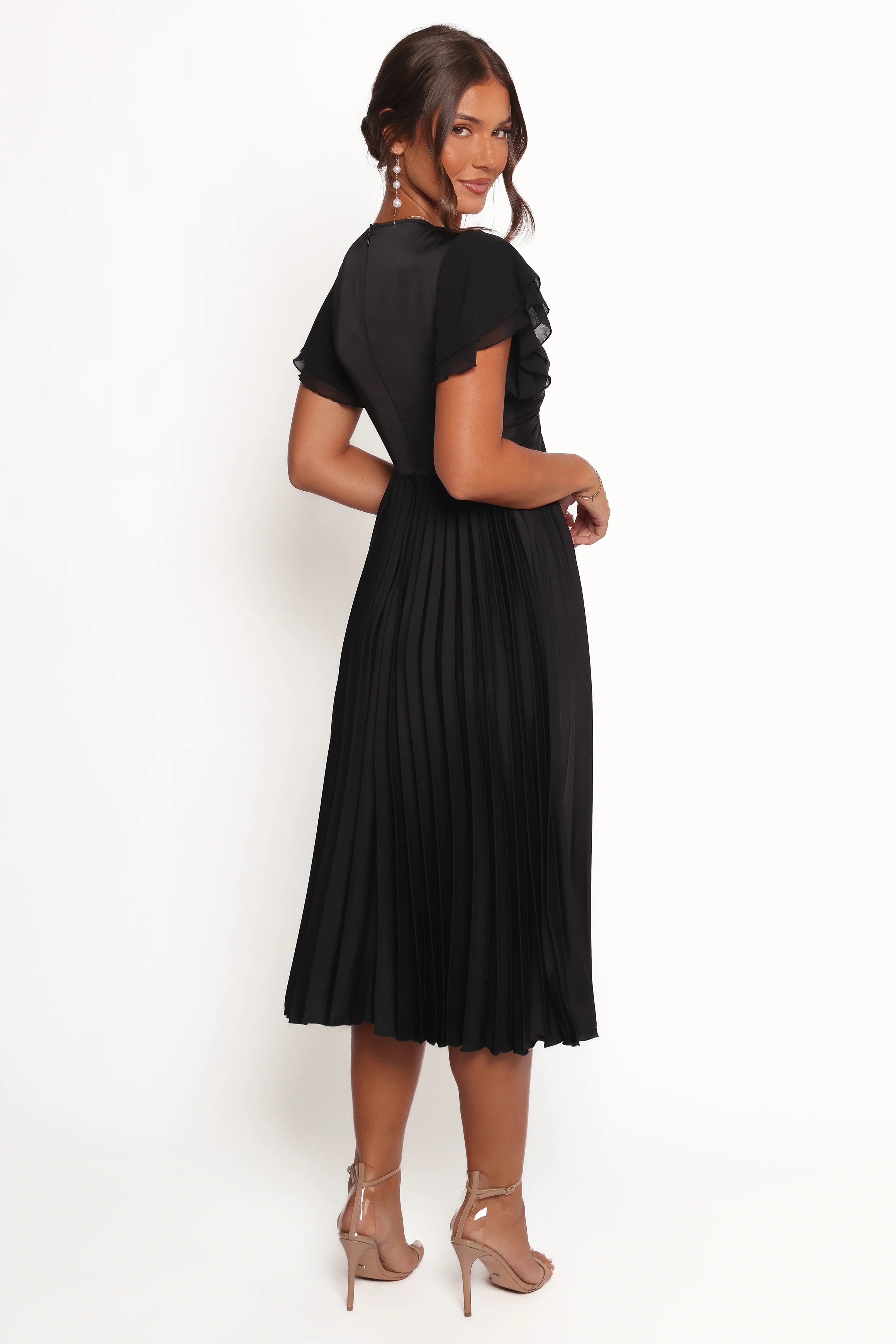 Nova Flutter Sleeve Midi Dress - Black