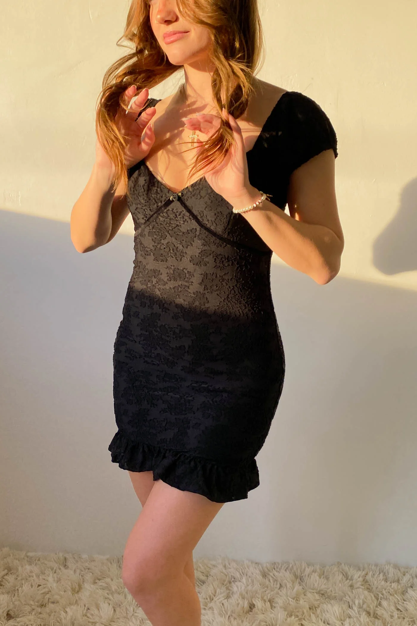 Textured Floral Mini Dress