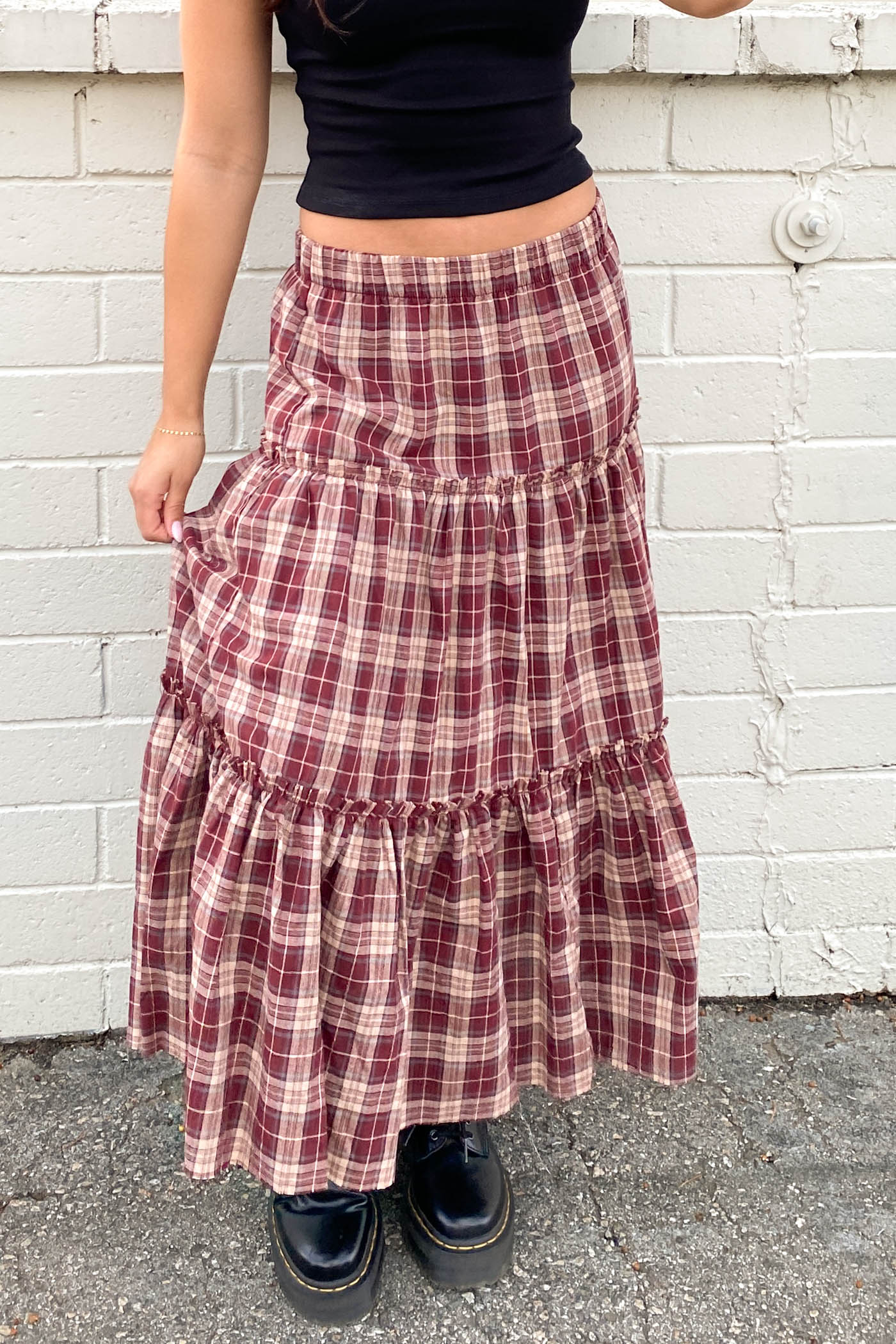 Plaid Tiered Maxi Skirt