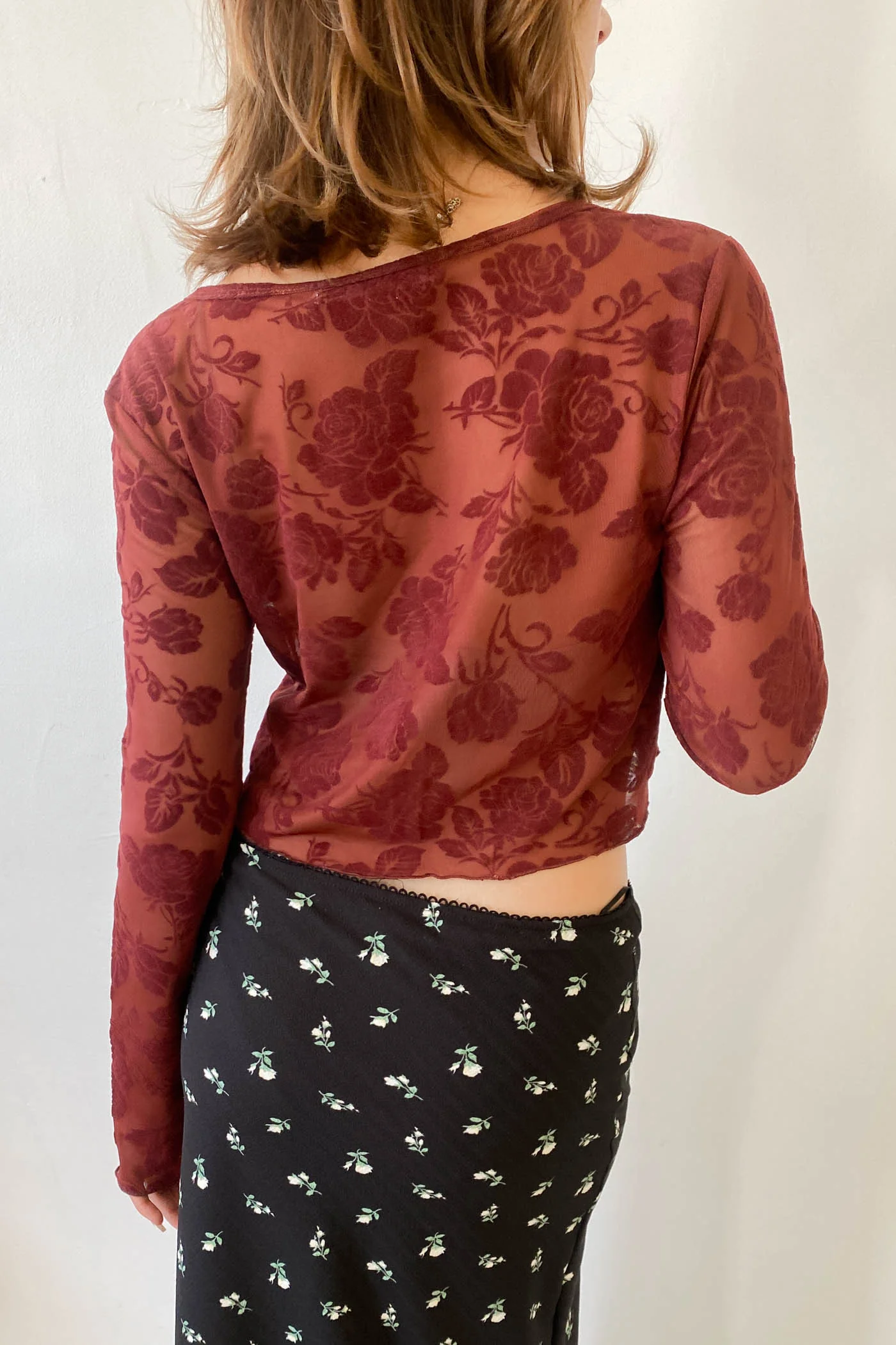 Floral Split Front Mesh Top