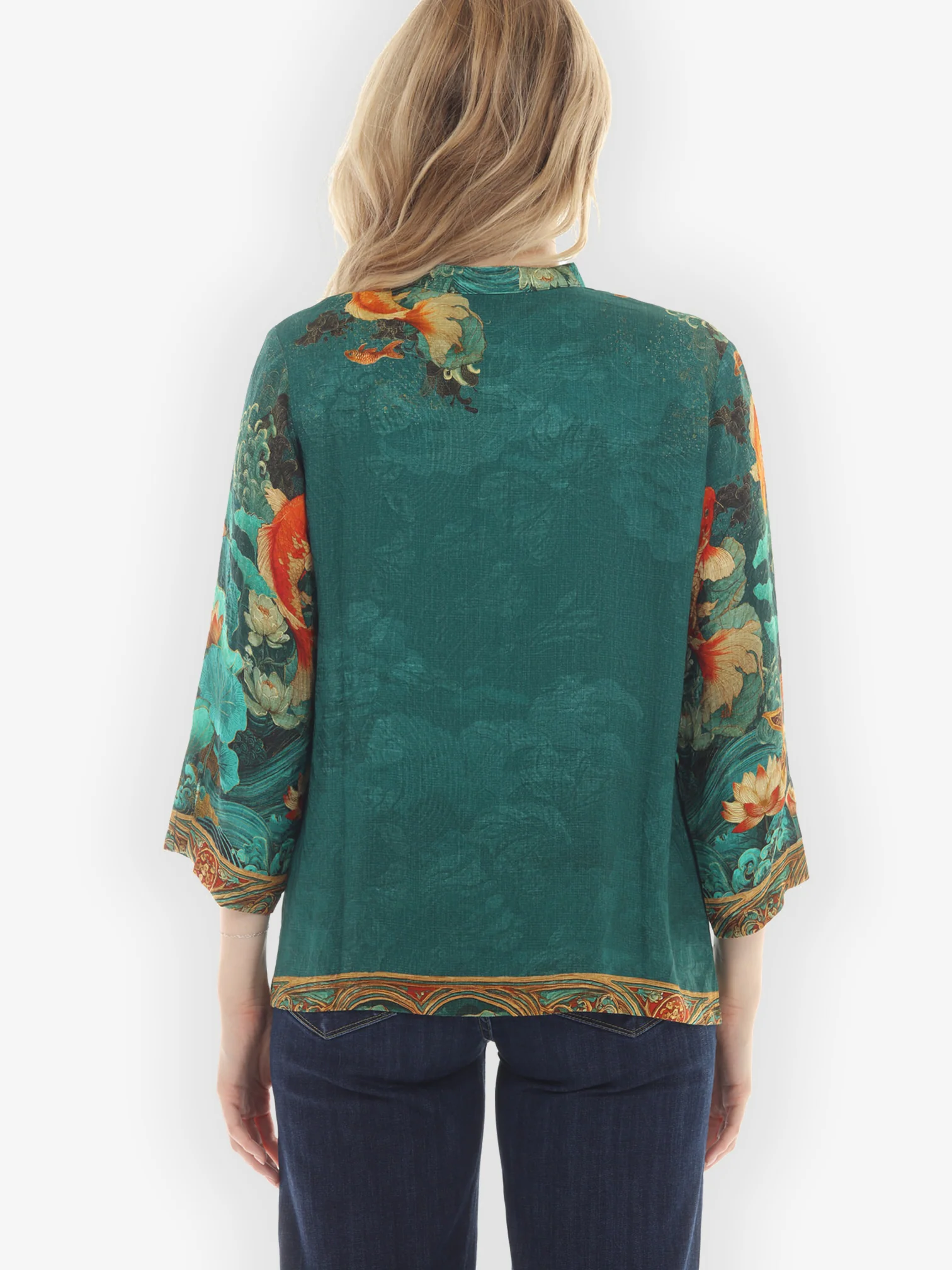 Koi Fish and Sea Wave Silk Blouse