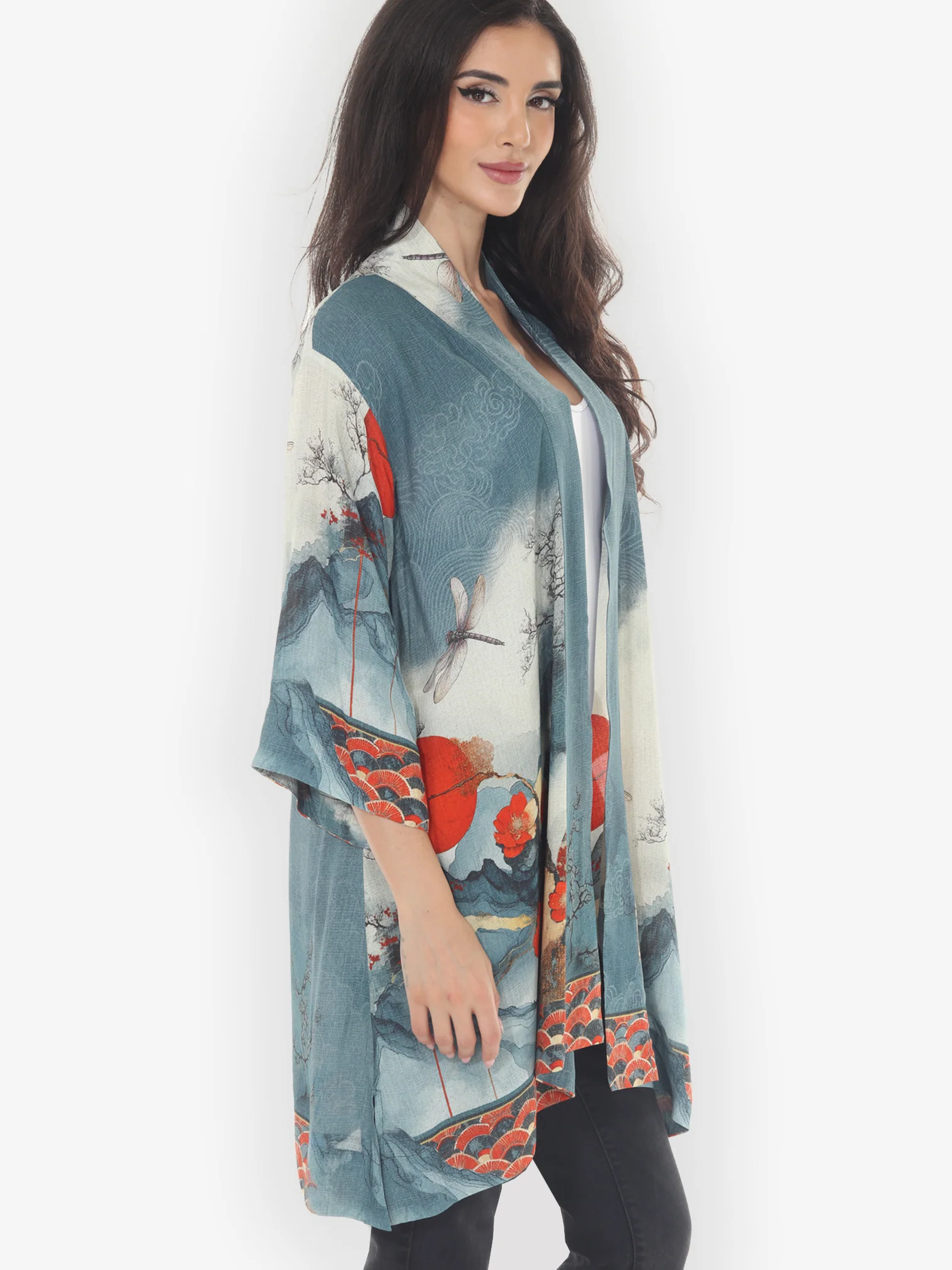 Dragonfly & Mountain Art Kimono Jacket