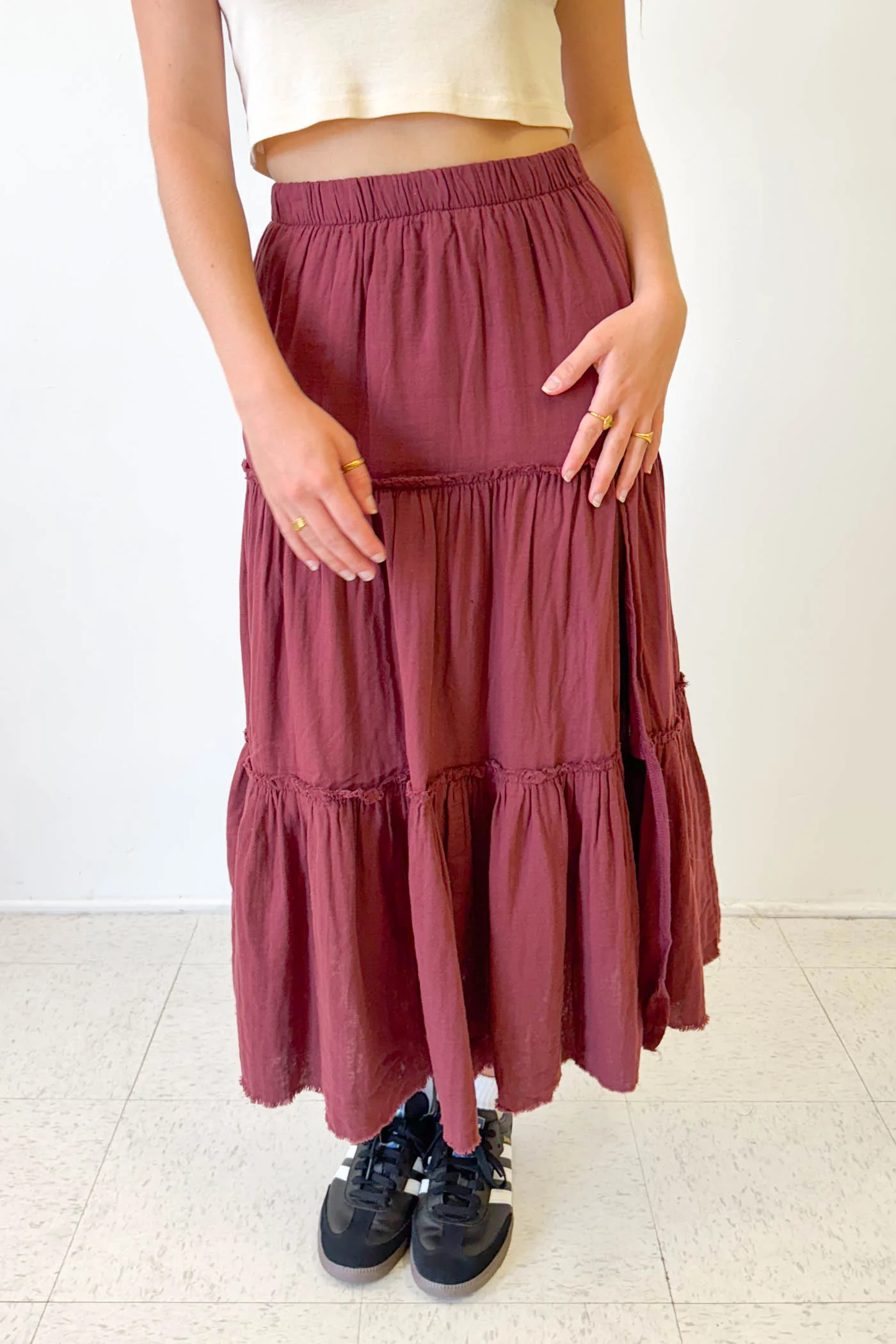 Slit Tiered Maxi Skirt