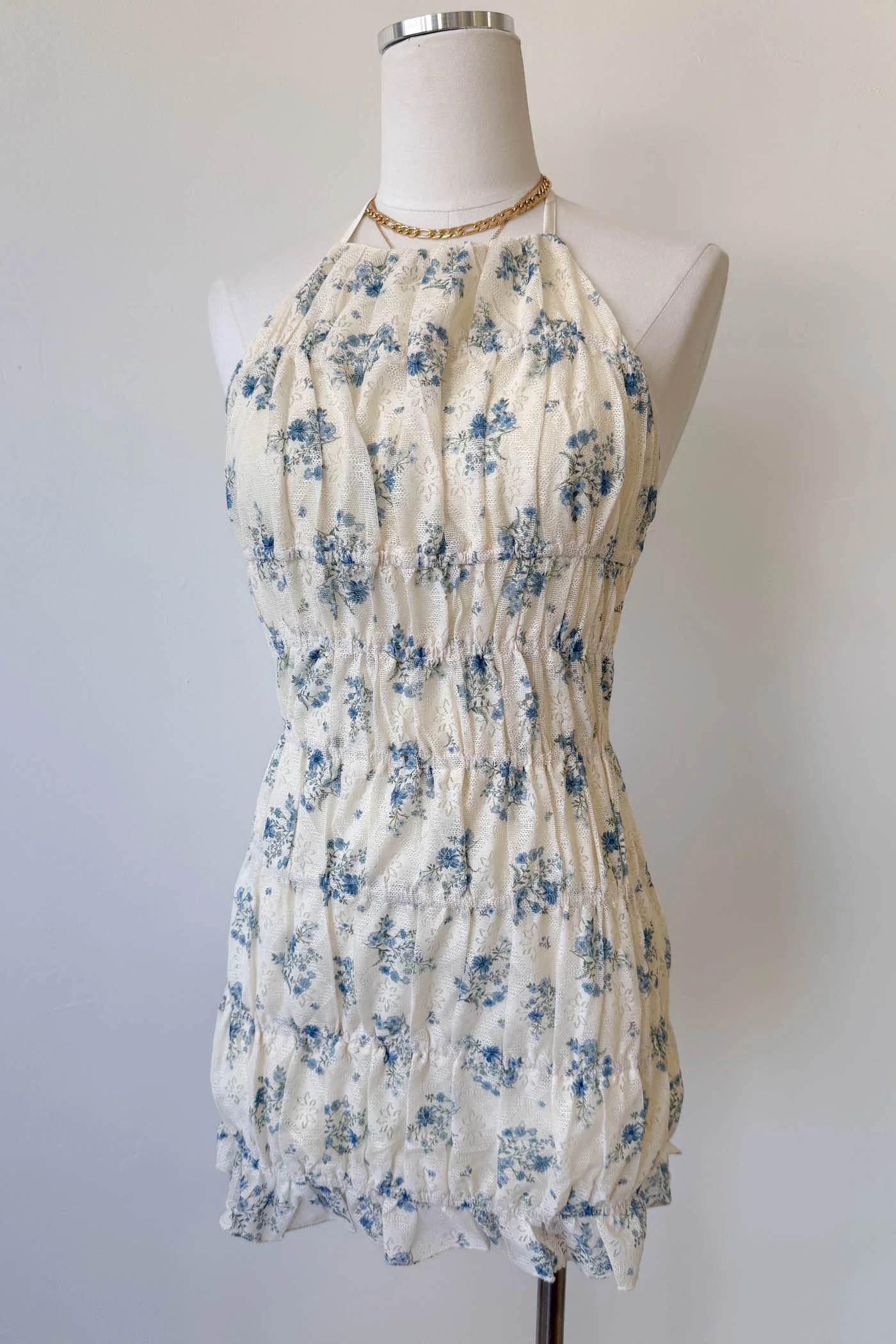 Ruched Floral Halter Dress