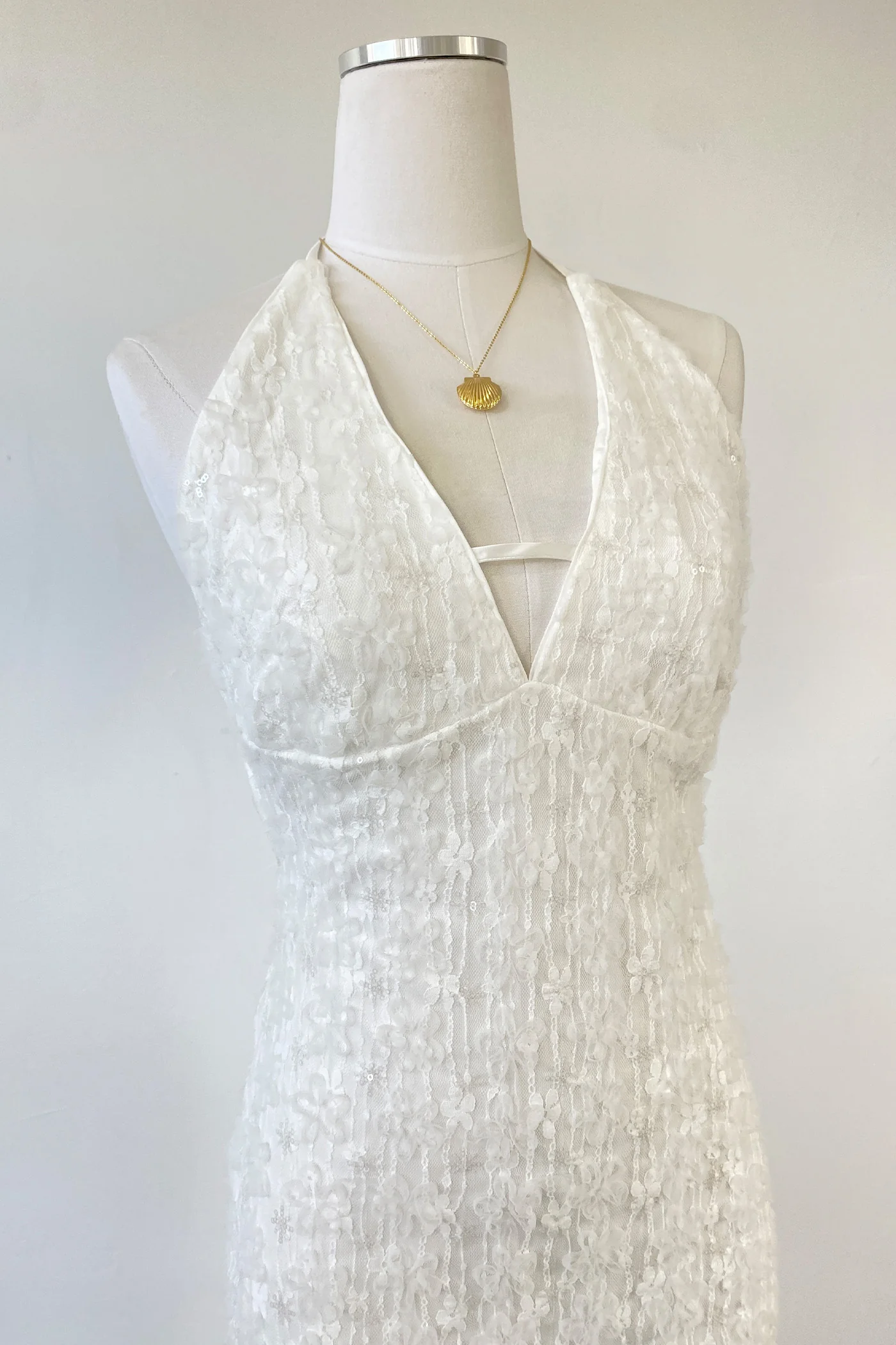 Sequined Stretch Lace Halter Dress