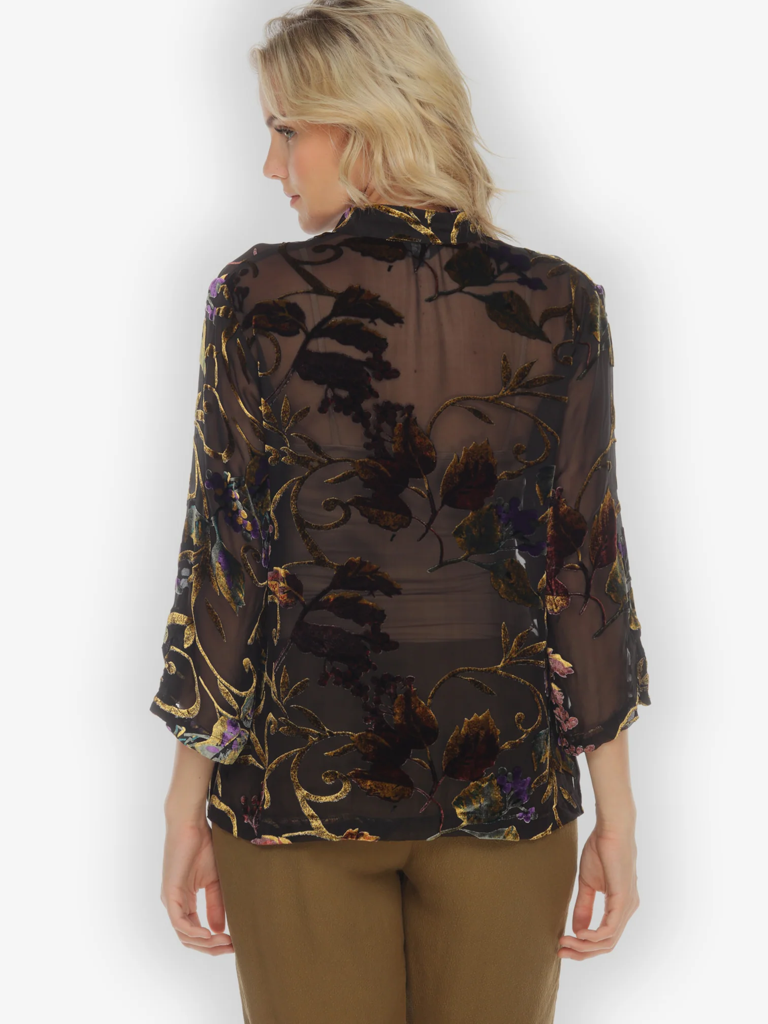 Gold Leaf and Flower Velvet Blouse